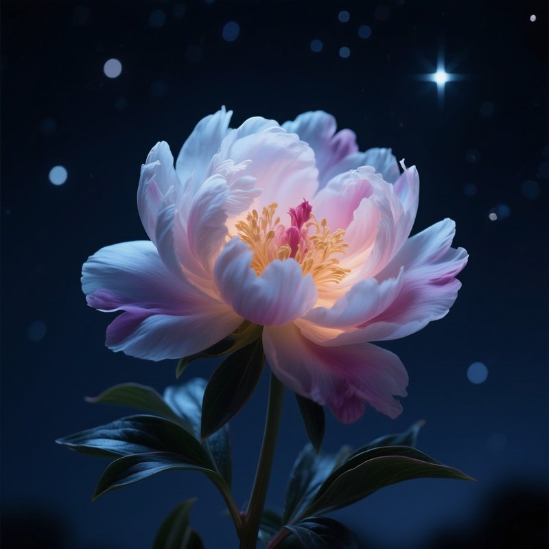 A Blooming Night Flower Opening Under Stars.
