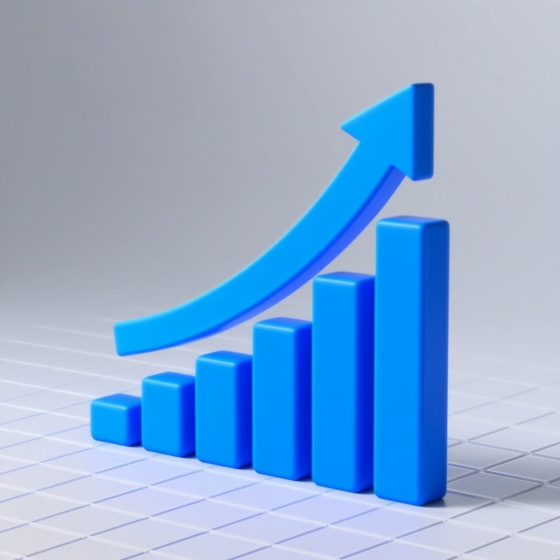 A Blue Ascending Bar Graph Culminating In An Arrow Growth Progress