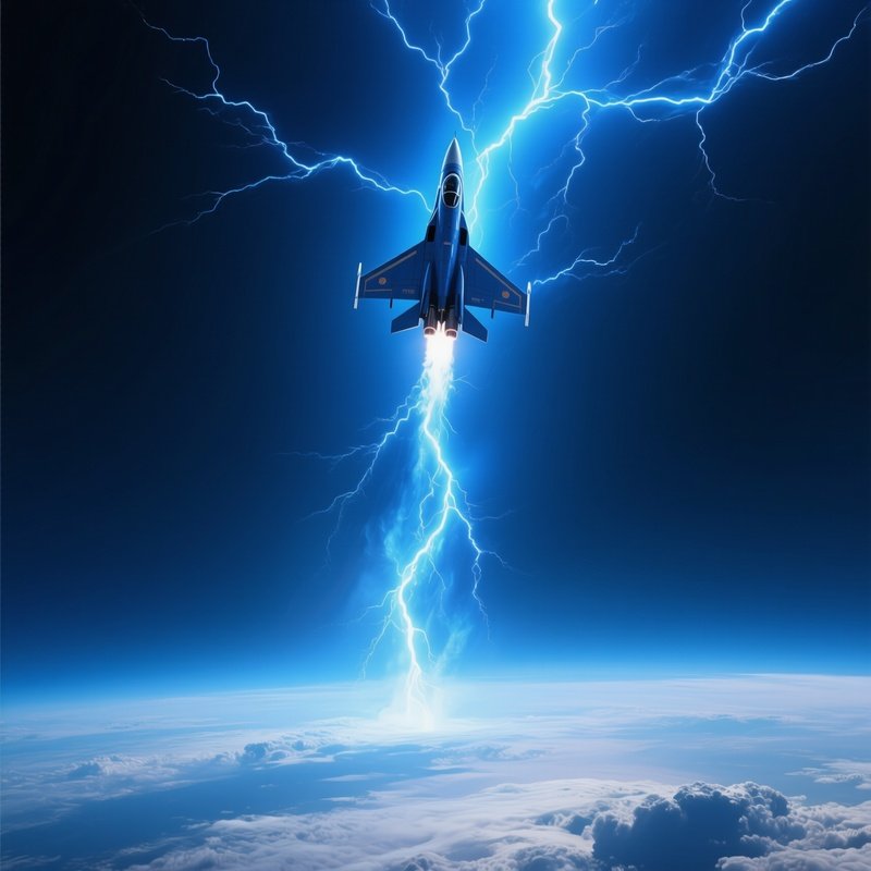 A Blue Jet Lightning Burst Shooting Upward Into The Stratosphere.
