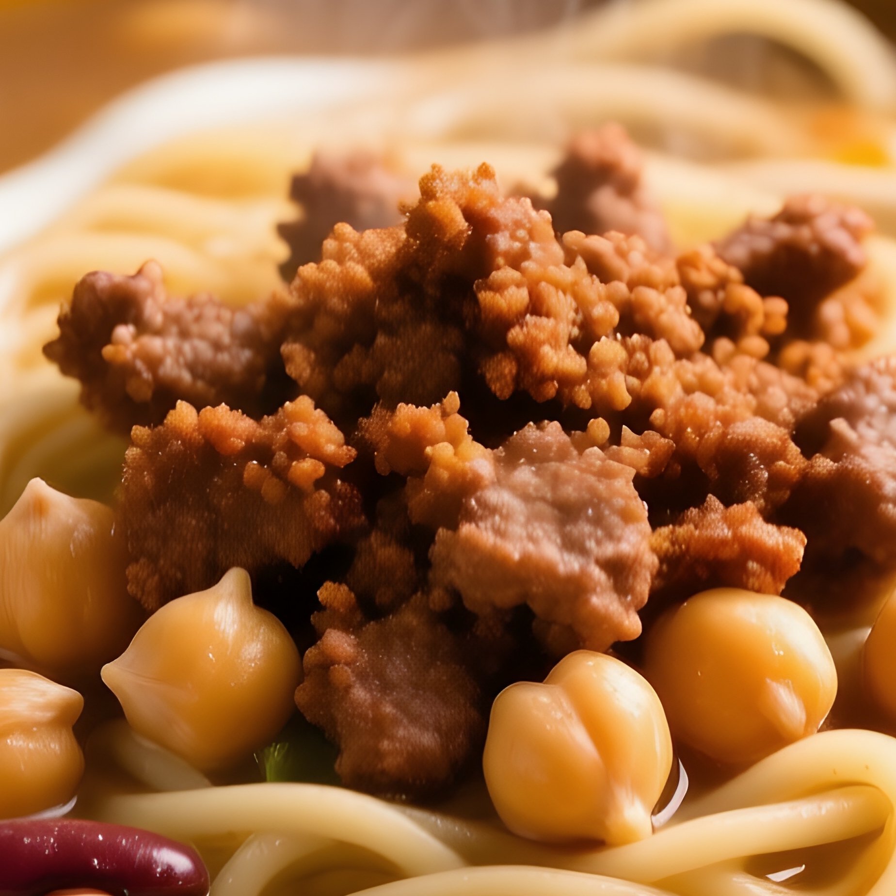 A Bowl Of Aush Thick Noodle Soup With Beans Chickpeas Yogurt Swirl Garnished With Ground Meat - Full Resolution Quality Preview