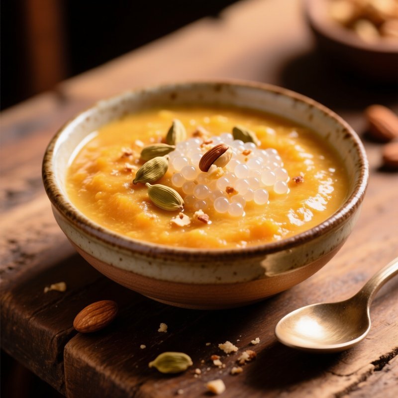 A Bowl Of Sweet Potato Kheer With Sago Pearls