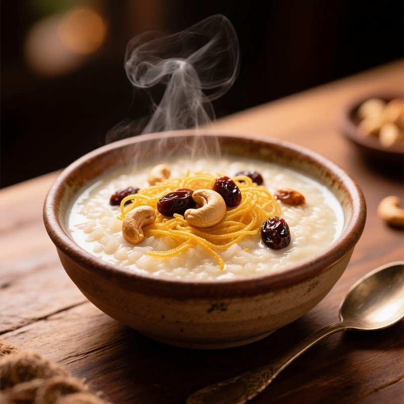 A Bowl Of Sweet Rice Pudding Payas Made With Vermicelli Cashews And Raisins