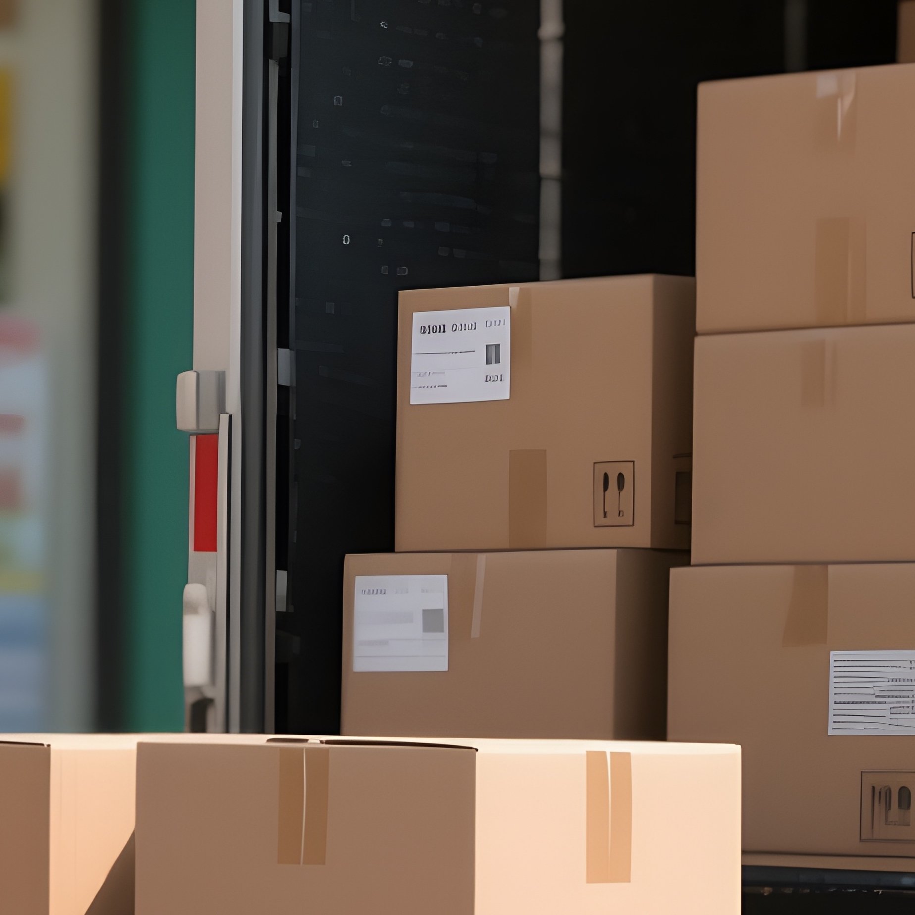 A Box Truck Unloading Cardboard Packages Behind A Shop - Full Resolution Quality Preview
