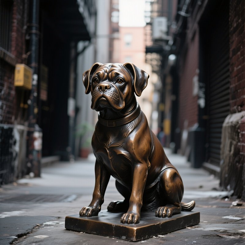 A Boxer Puppy Dog Statue In An Alley