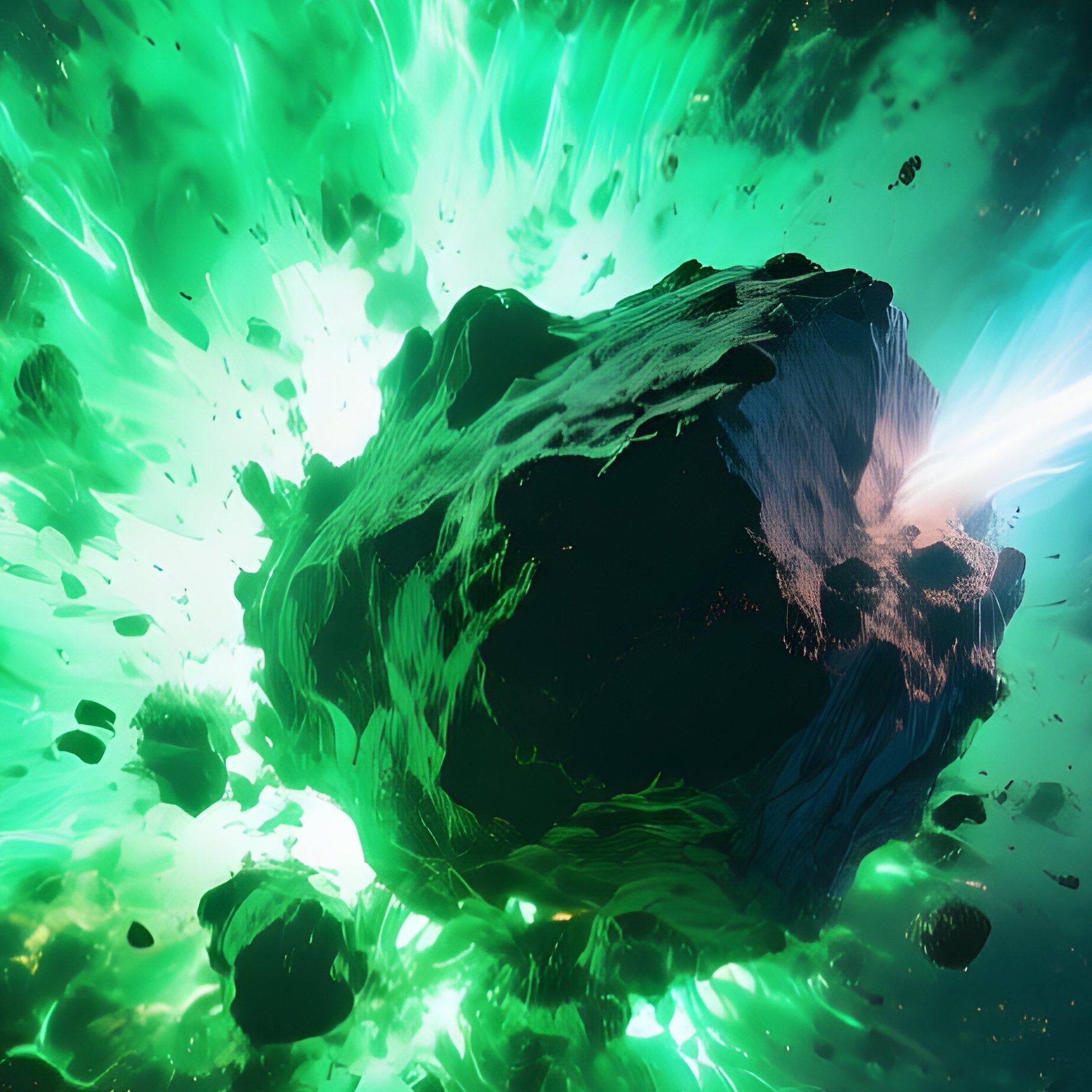 A Bright Meteor Exploding Into Green Plasma Trails - Full Resolution Quality Preview