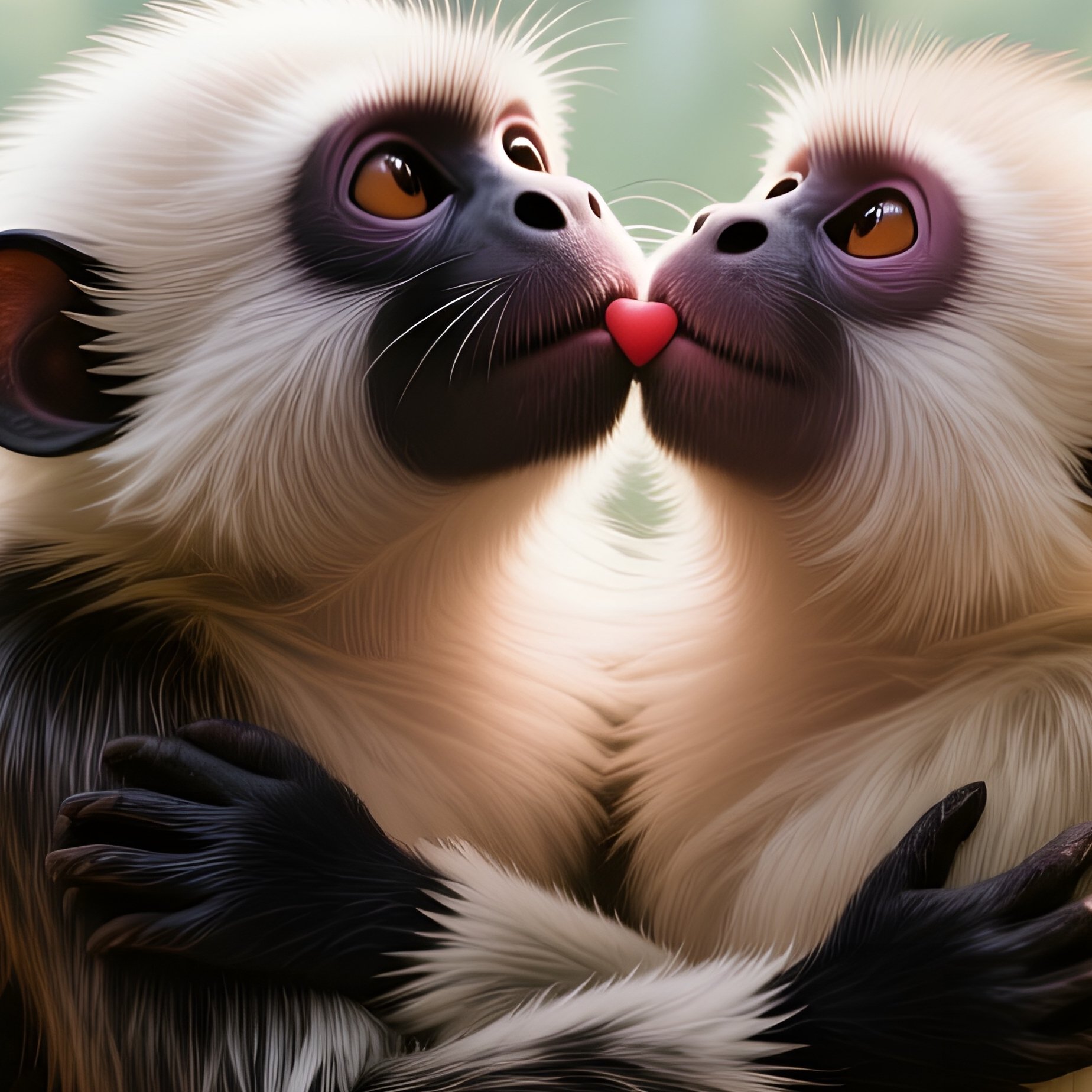 A Bright Noon In A Tropical Butterfly Sanctuary, Two Cotton‑Top Tamarins Cuddle Among Blooming - Full Resolution Quality Preview