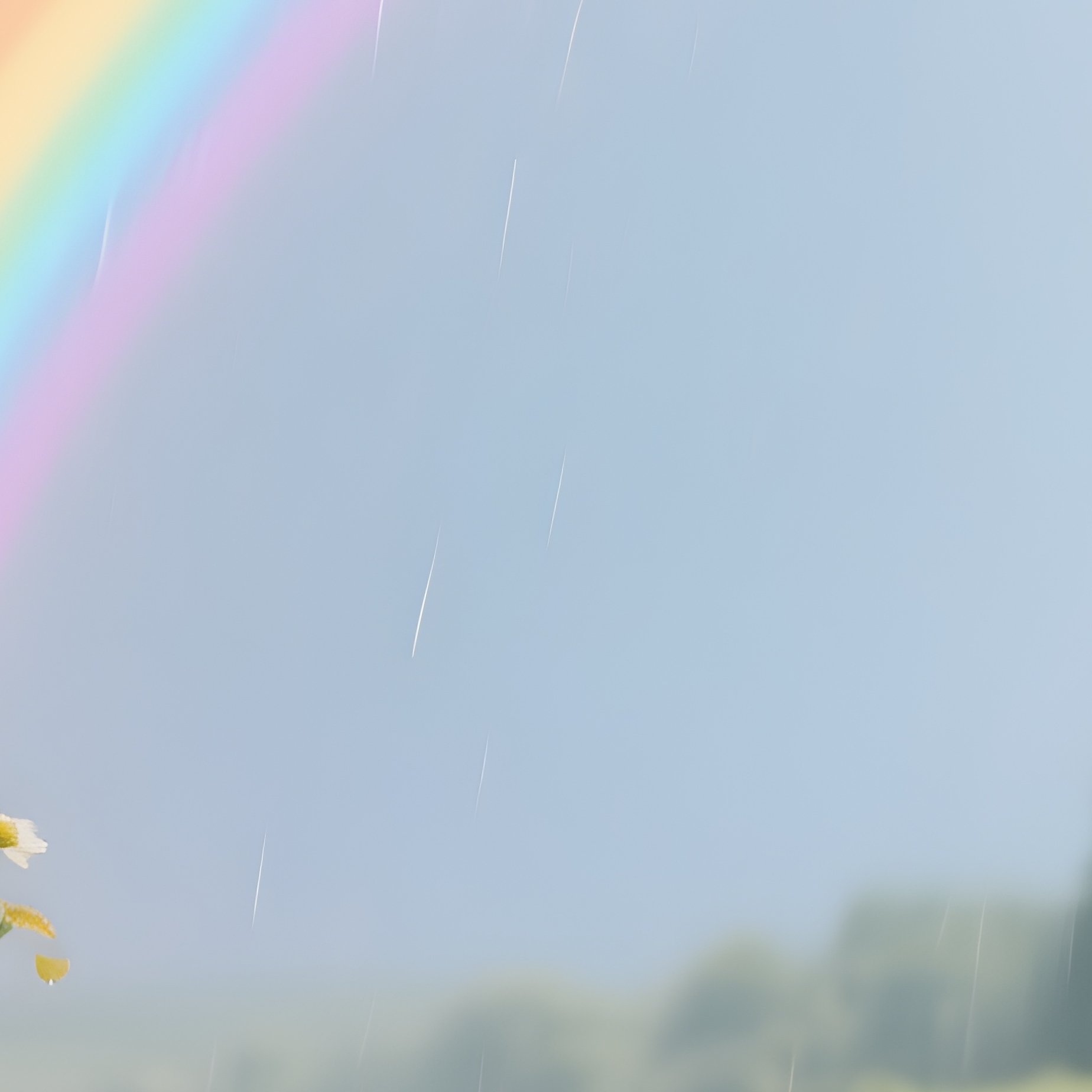 A Bright Rainbow Stretching Above A Wildflower Meadow After Summer Rain - Full Resolution Quality Preview