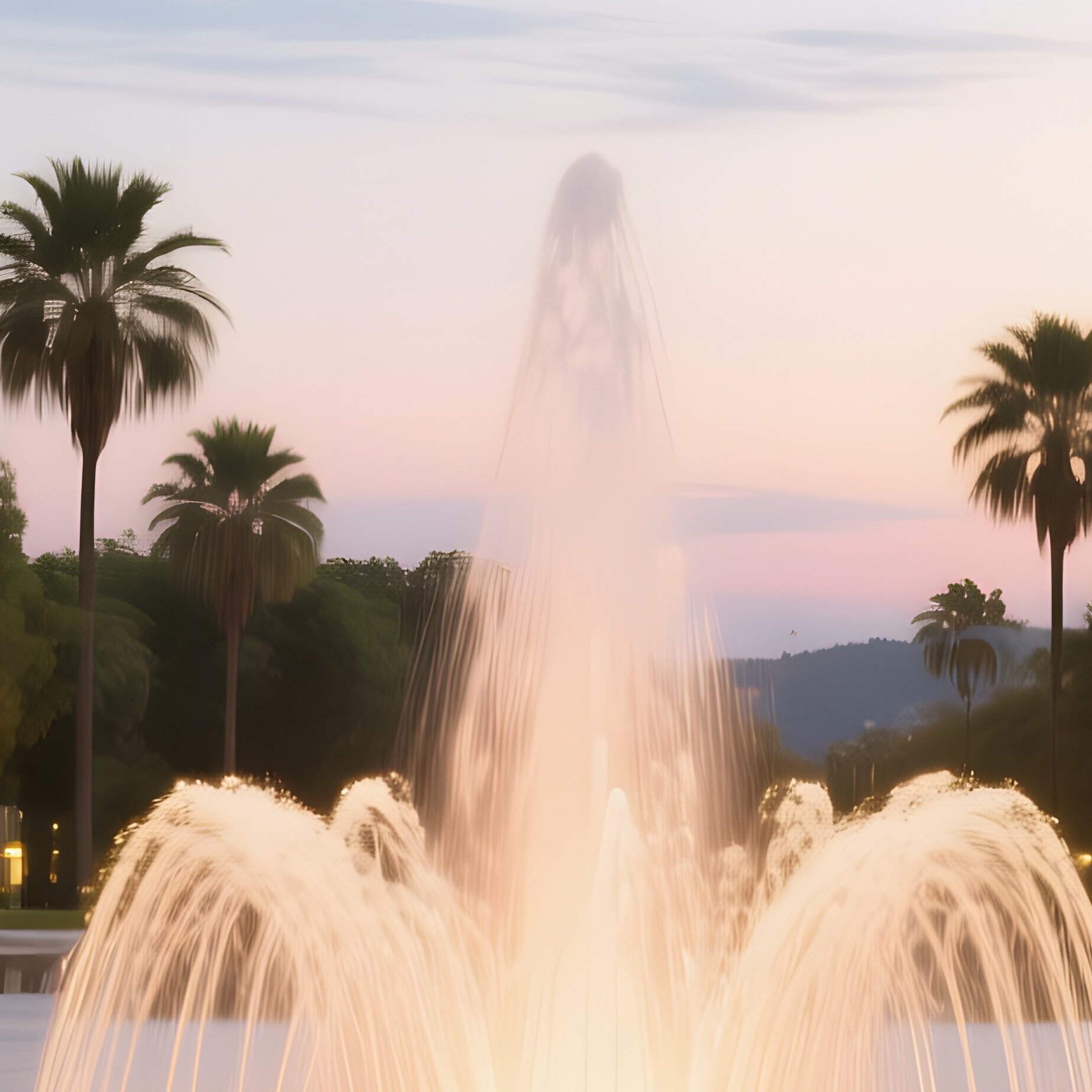 A Bright Summer Evening At A White Marble Plaza Surrounded By Modernist Arches, Fountains Dancing - Full Resolution Quality Preview