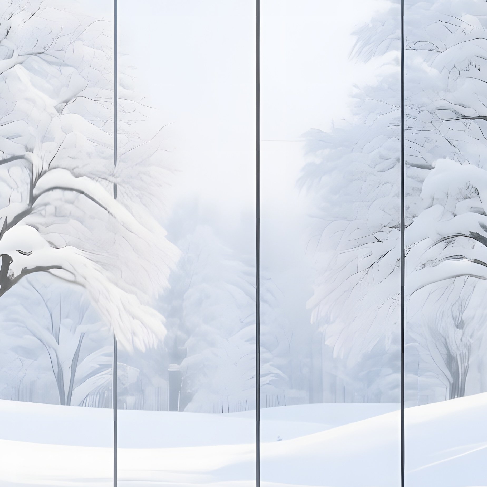 A Bright Winter Day At A Modernist Library With Large Glass Walls, Snow Laden Trees Reflected - Full Resolution Quality Preview