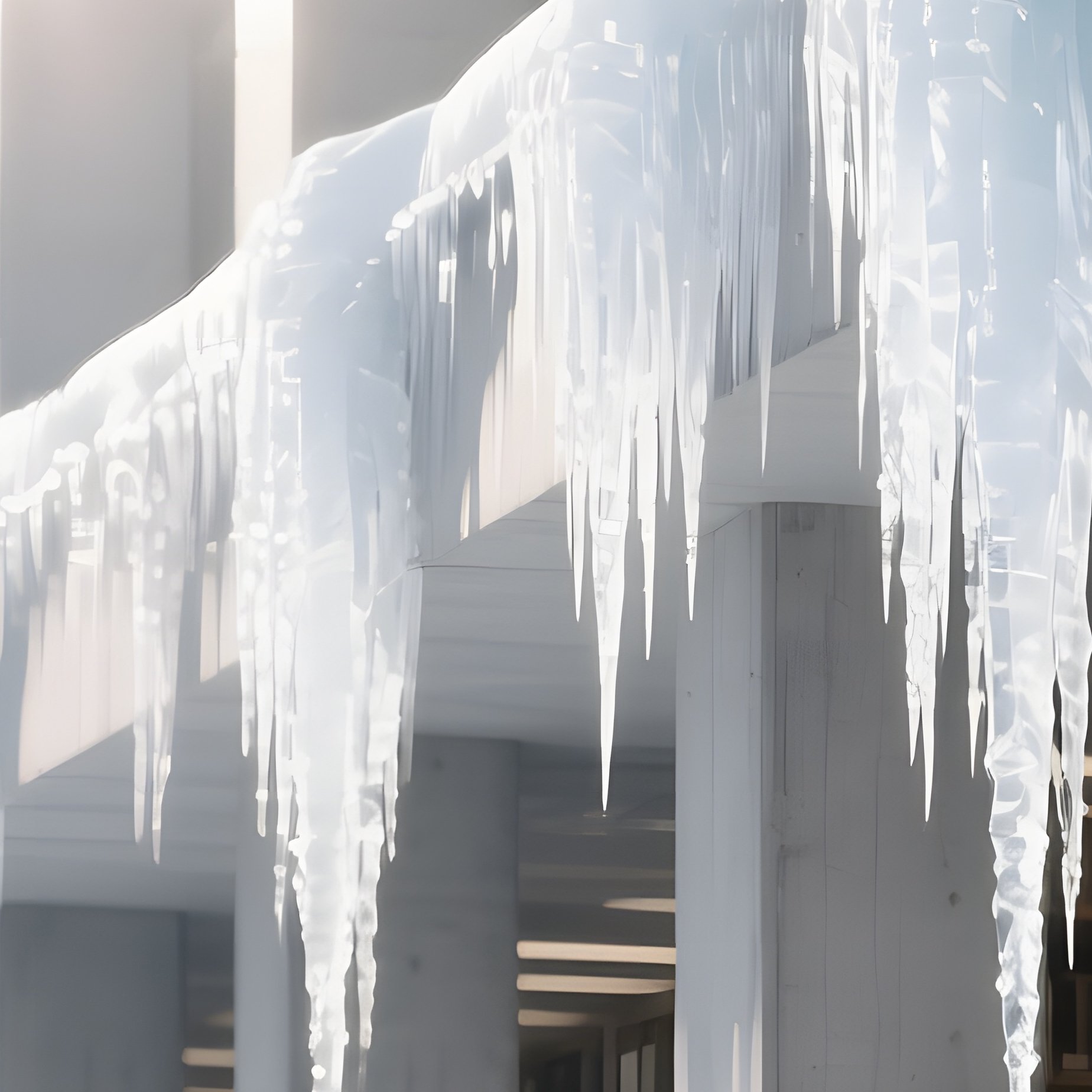 A Bright Winter Day With Icicles Dangling From The Overhangs Of A Massive Concrete Library, - Full Resolution Quality Preview