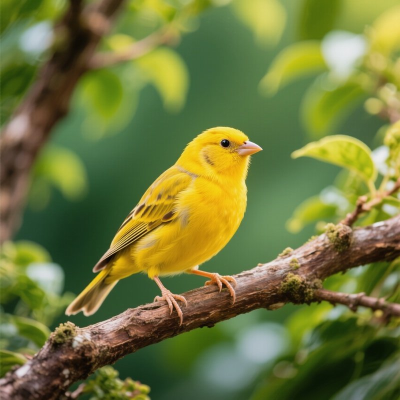 A Brightly Colored Canary Perched On A Branched Tree