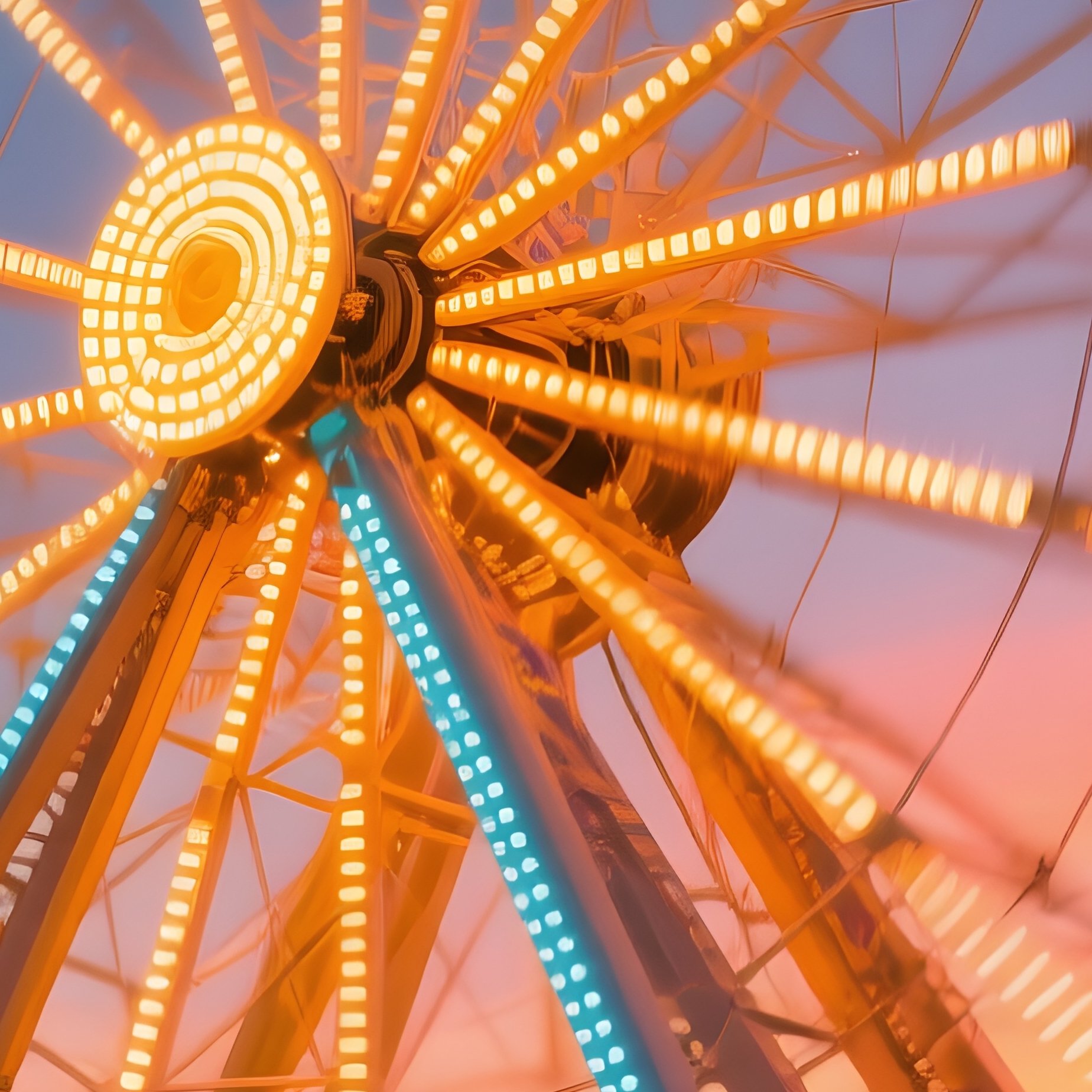 A Brightly Lit Ferris Wheel Spinning At Sunset Above A Lively Fairground Digital Art - Full Resolution Quality Preview