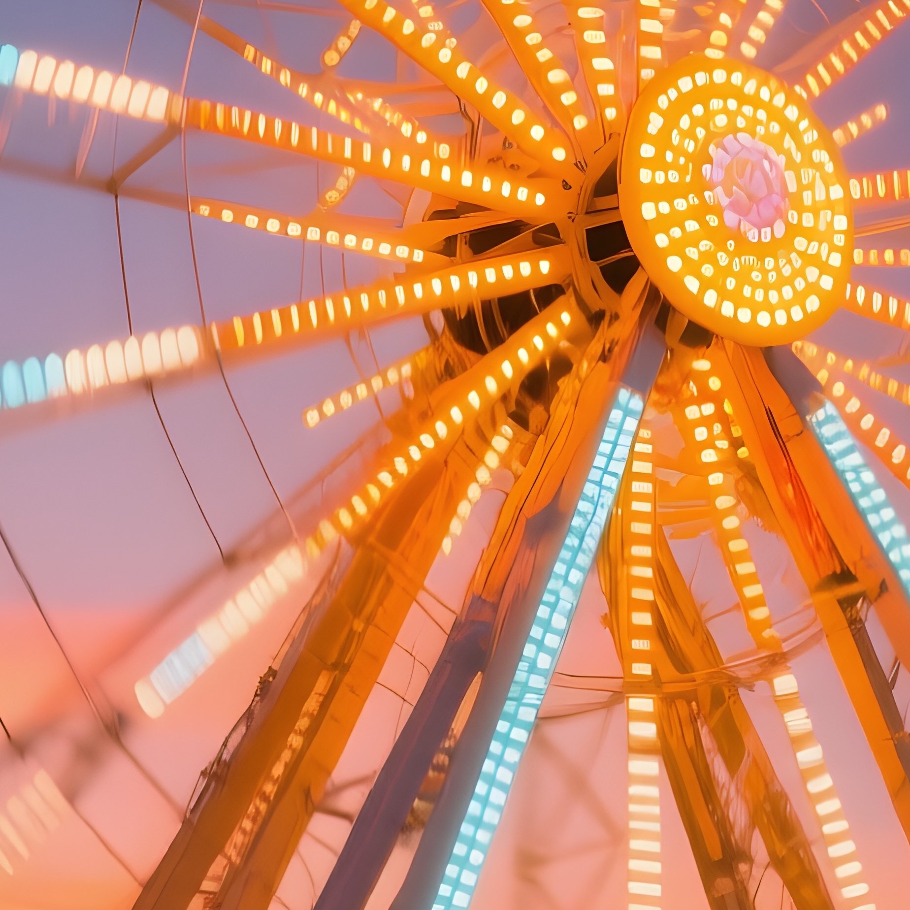 A Brightly Lit Ferris Wheel Spinning At Sunset Above A Lively Fairground - Full Resolution Quality Preview