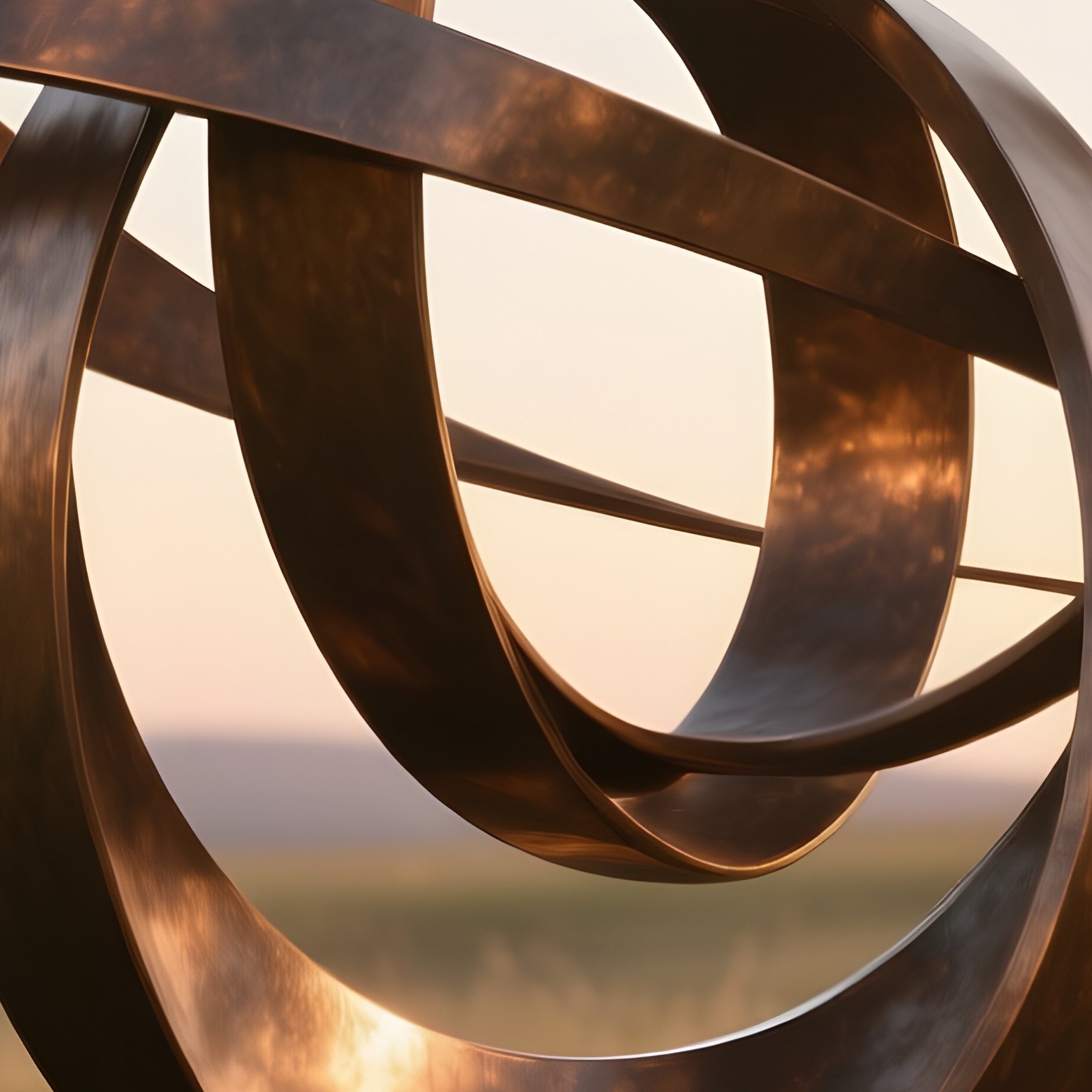 A Bronze Abstract Kinetic Sculpture Rotating Slowly In A Windy Prairie, Tall Grasses Swaying And - Full Resolution Quality Preview