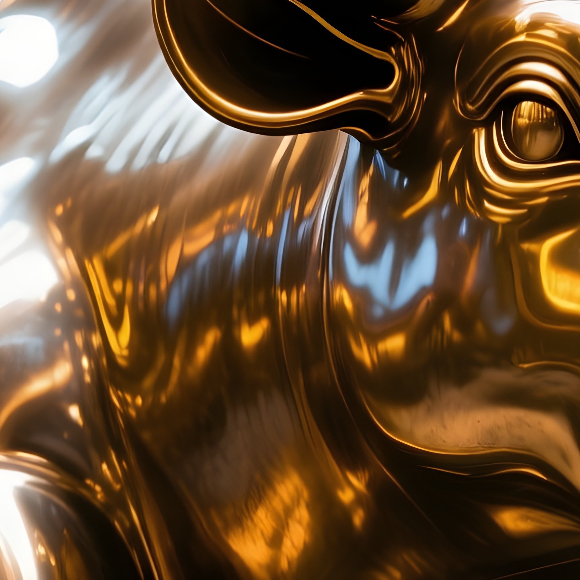 A Bronze Bull Statue Shining Under Stock Exchange Lights - Full Resolution Quality Preview