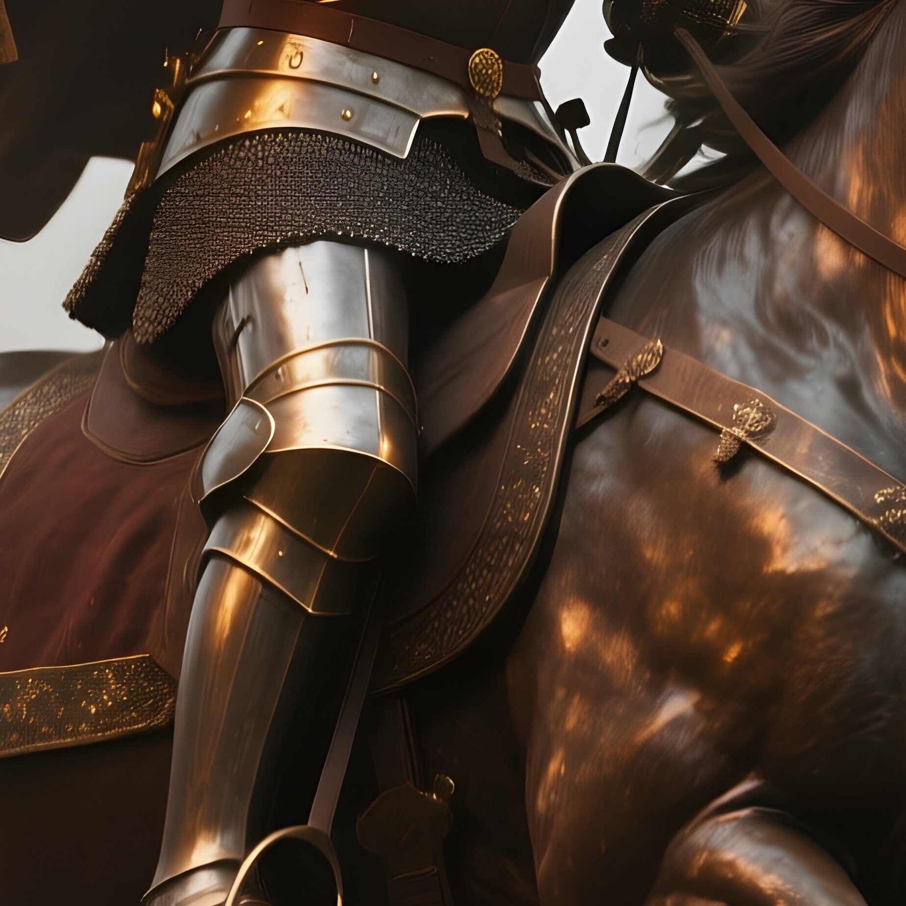 A Bronze Rendition Of A Medieval Knight On Horseback Charging Through A Foggy Battlefield, Torches - Full Resolution Quality Preview