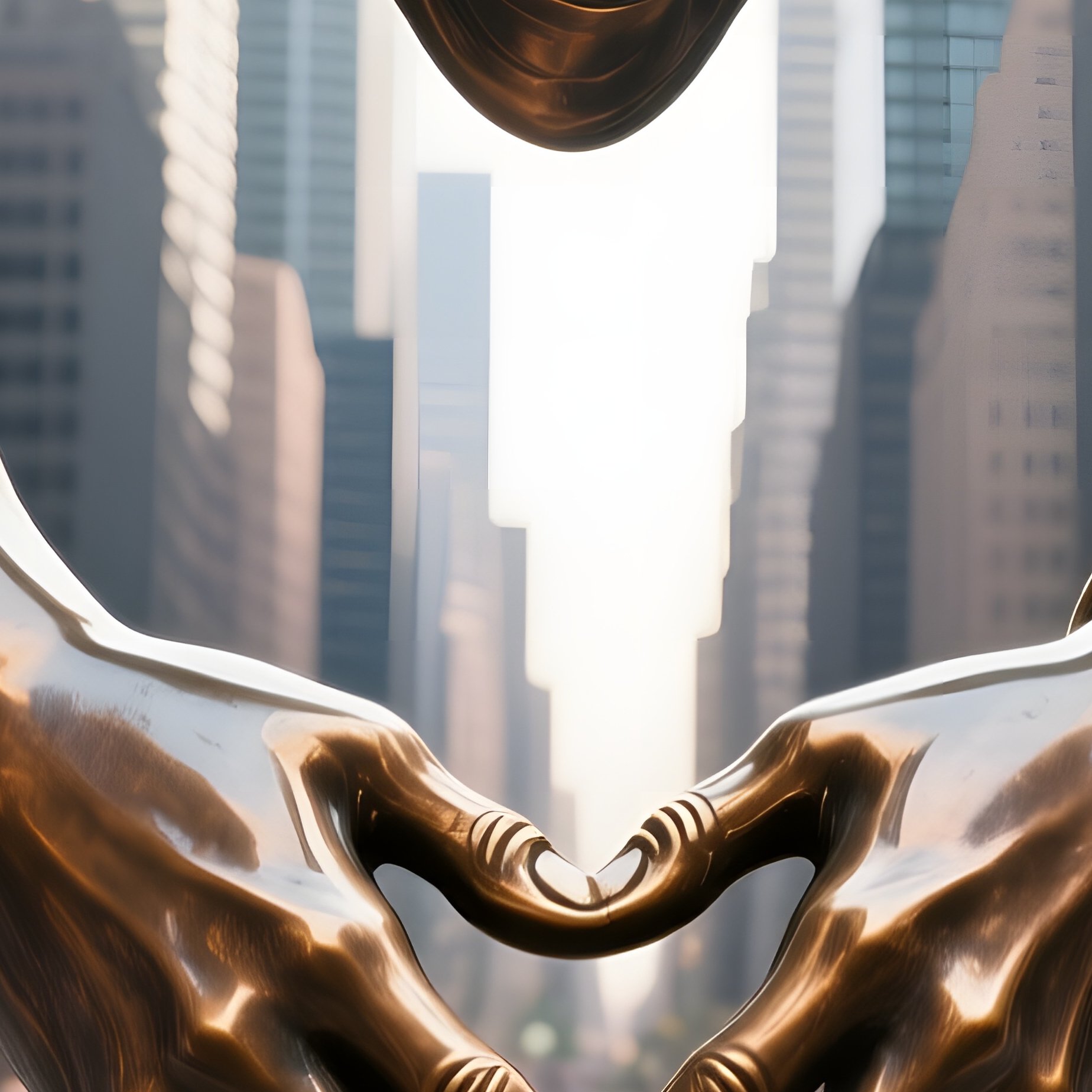 A Bronze Sculpture Of Intertwined Hands Forming A Heart In The Center Of A Bustling City Square, - Full Resolution Quality Preview