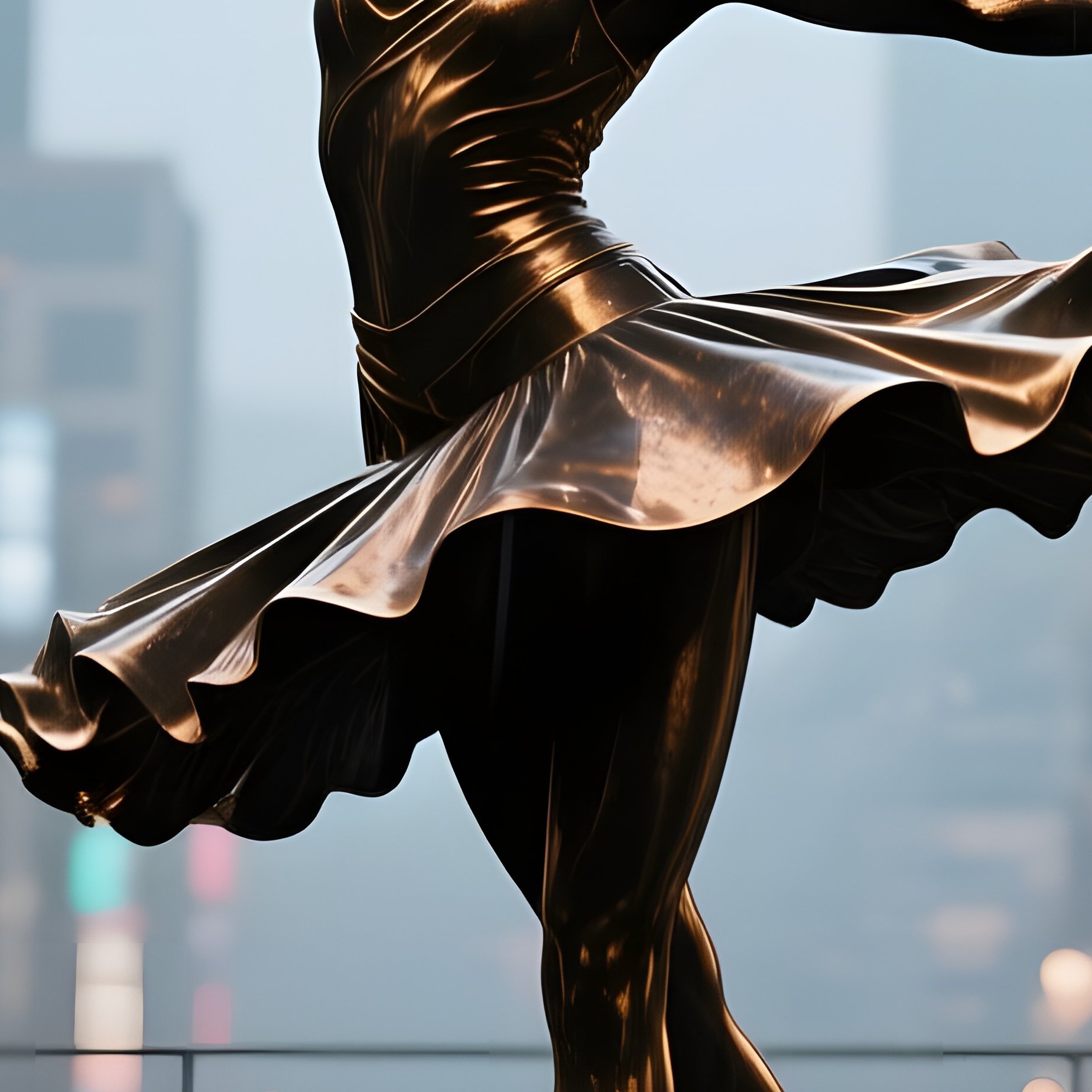 A Bronze Silhouette Of A Dancer Mid‑Pirouette On A Rain‑Slicked Rooftop In Tokyo, Neon Signs - Full Resolution Quality Preview
