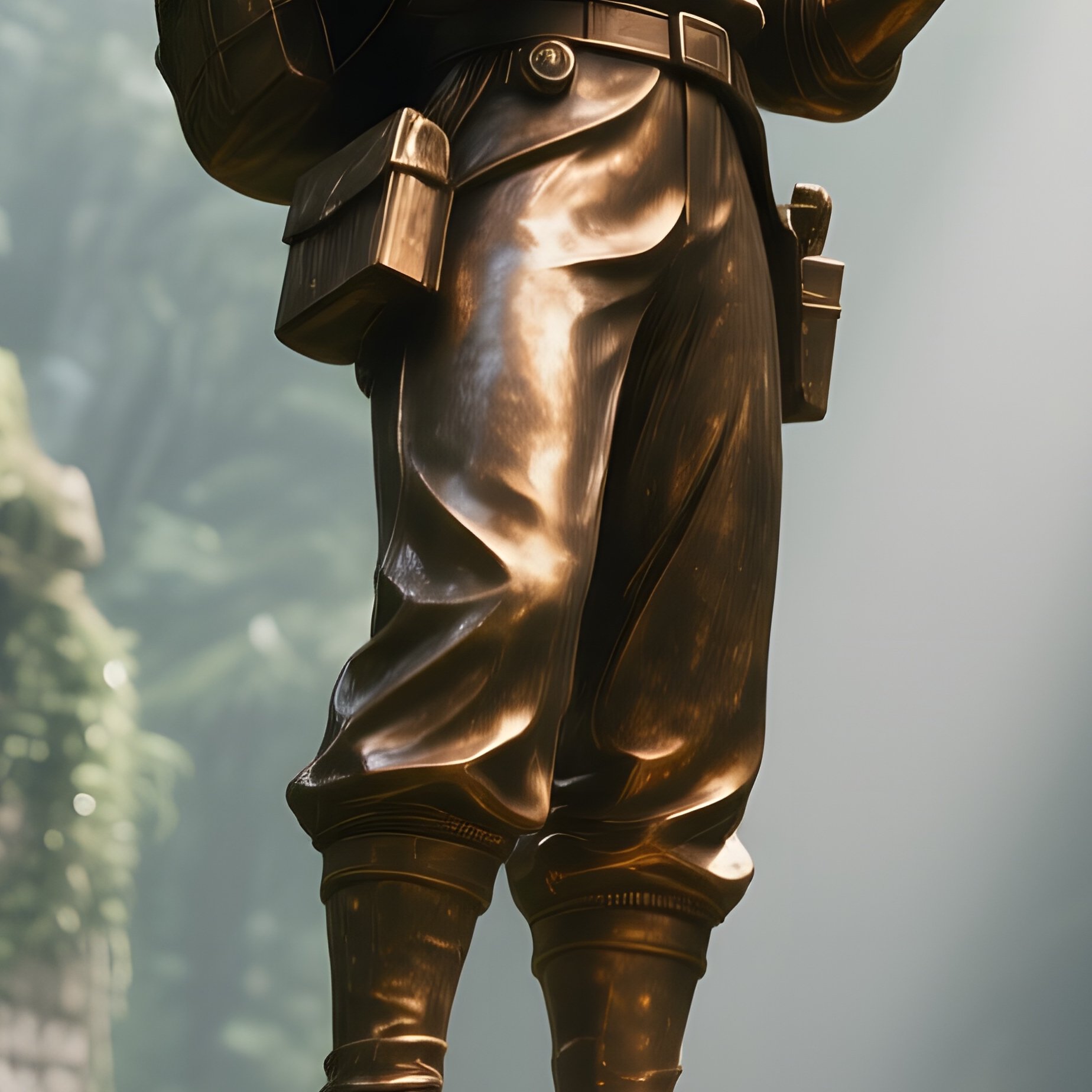 A Bronze Statue Of An Explorer Holding A Compass Atop A Jungle Ruin, Vines Draped Over Stone And - Full Resolution Quality Preview