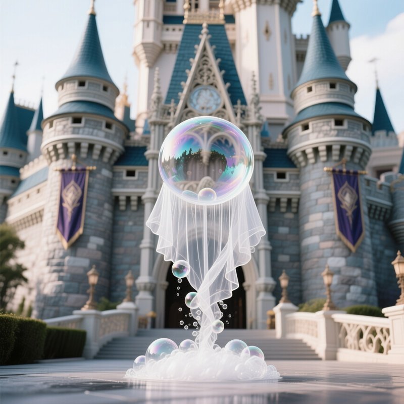 A Bubble Curtain In Front Of A Castle Ornament