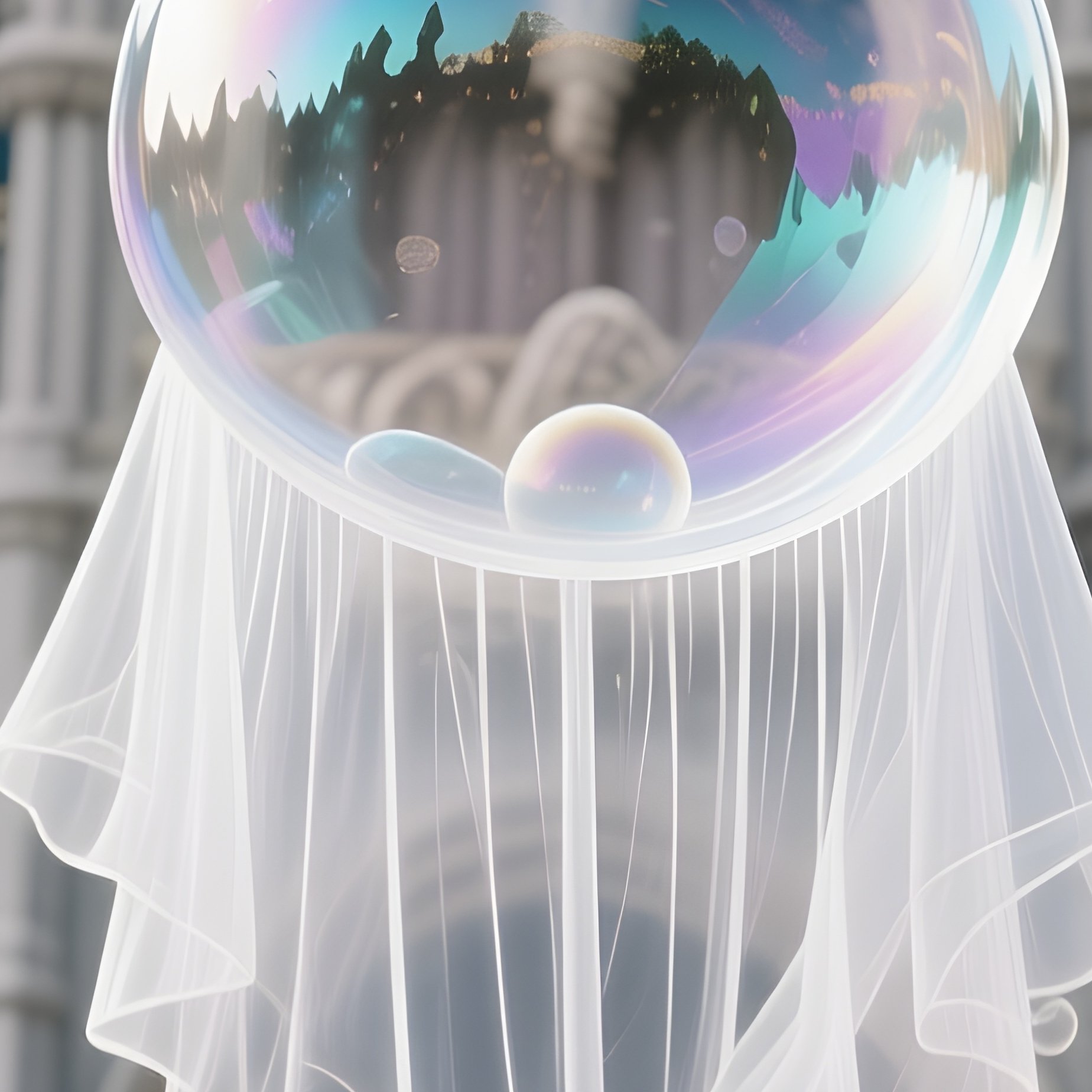 A Bubble Curtain In Front Of A Castle Ornament - Full Resolution Quality Preview