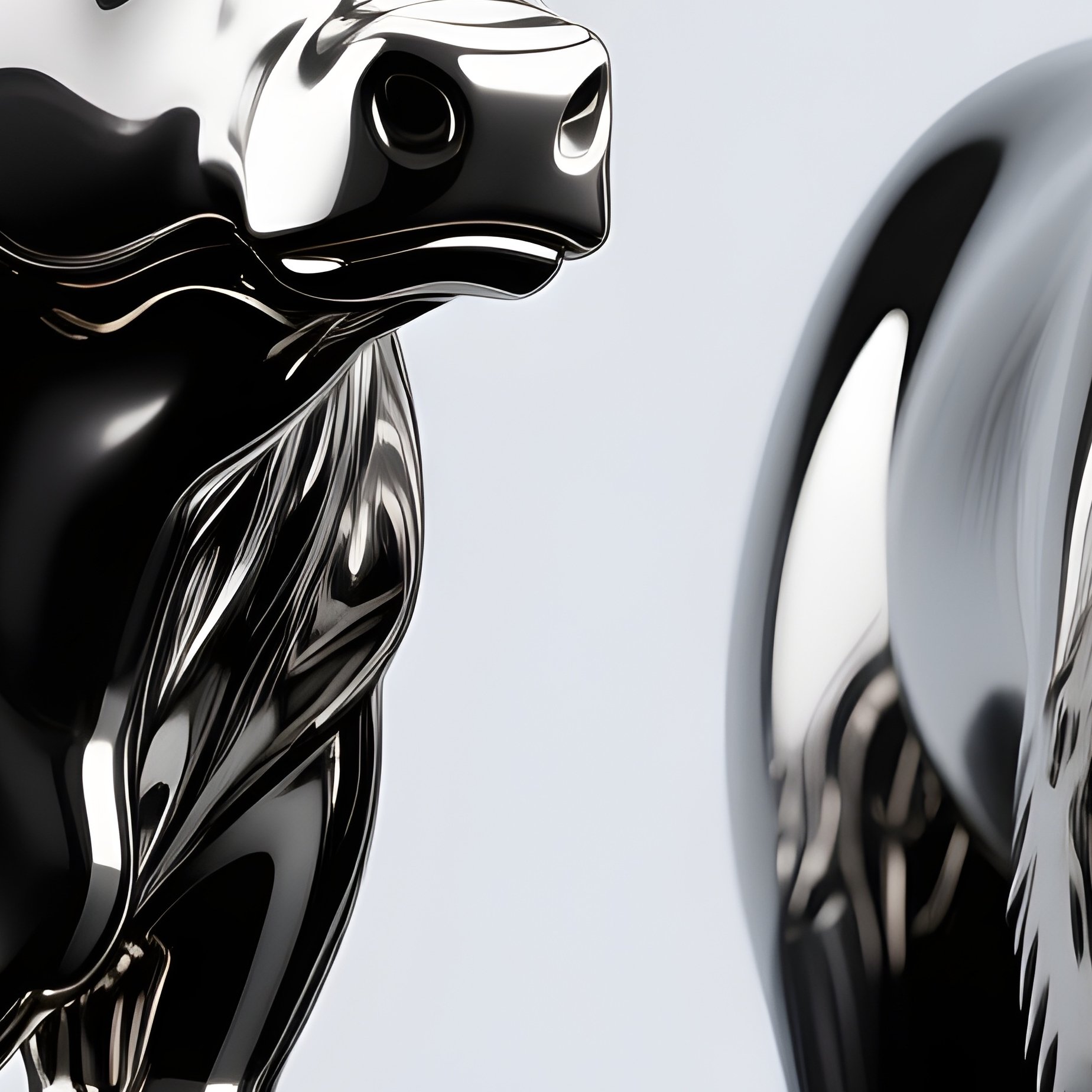 A Bull And Bear Rendered In Chrome Standing On A Reflective Surface - Full Resolution Quality Preview
