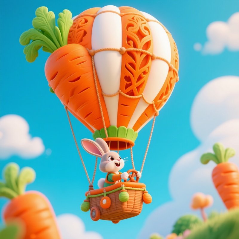 A Bunny Piloting A Carrot Shaped Balloon