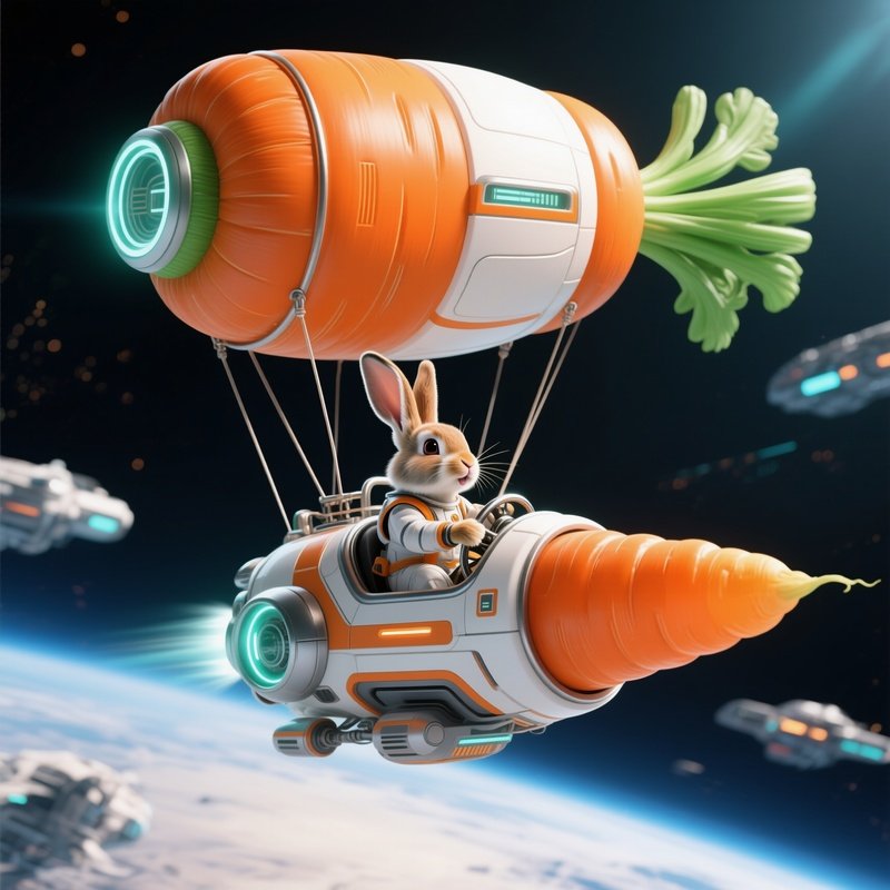 A Bunny Piloting A Carrot Shaped Balloon Science Fiction