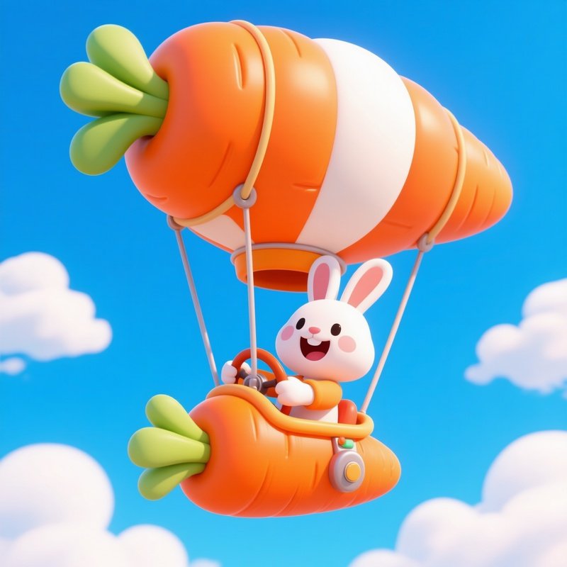A Bunny Piloting A Hot Air Balloon Shaped Like A Carrot