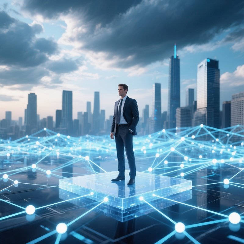 A Businessman Standing On A Digital Platform Technology Business