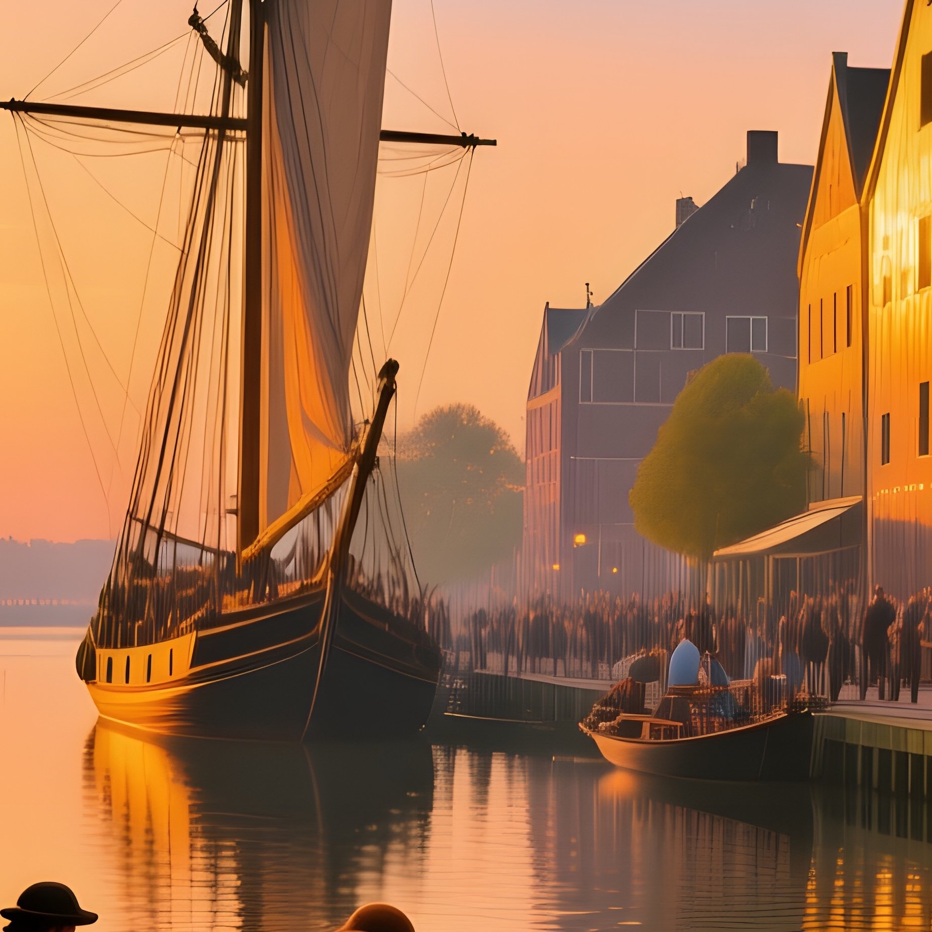 A Bustling 17Th Century Dutch Port At Sunrise - Full Resolution Quality Preview