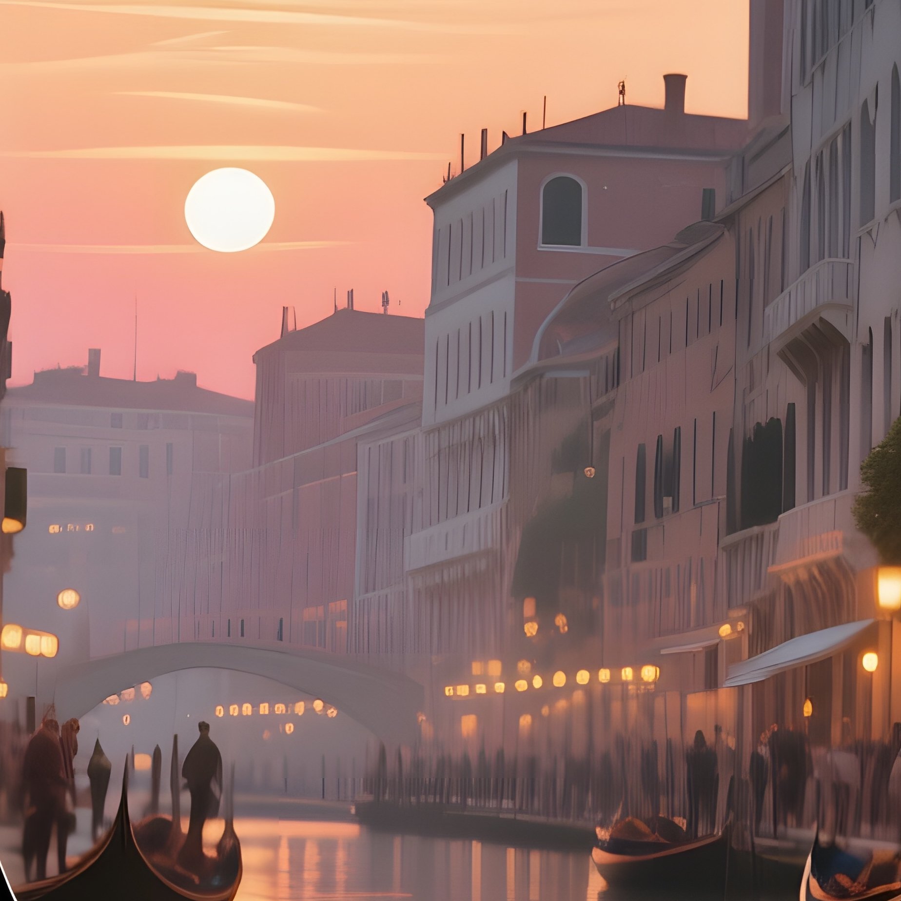 A Bustling 18Th‑Century Venetian Canal At Sunset, Gondolas Gliding Past Ornate Palazzos, Lanterns - Full Resolution Quality Preview