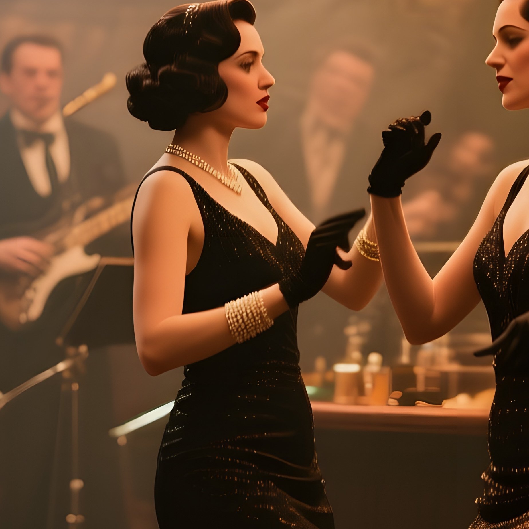 A Bustling 1920S Speakeasy In A Prohibition‑Era City, Jazz Band Playing Under Dim Amber Lighting, - Full Resolution Quality Preview