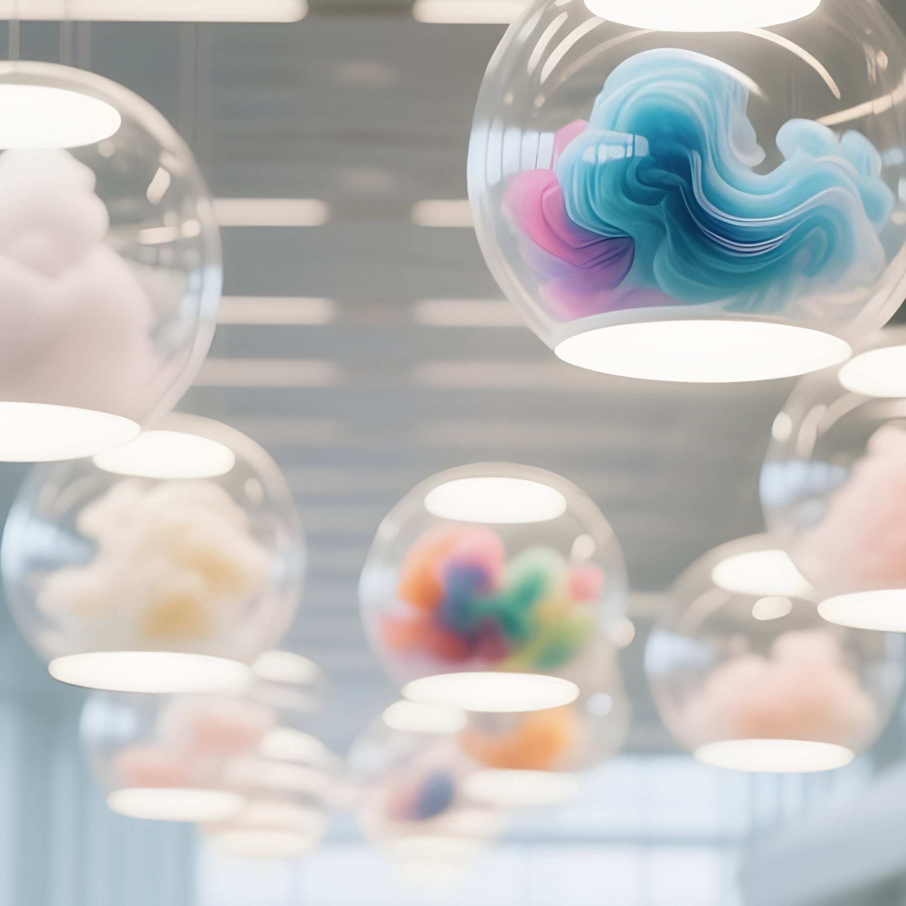 A Bustling Airport Terminal Transformed Into An Art Corridor, With Suspended Glass Bubbles - Full Resolution Quality Preview