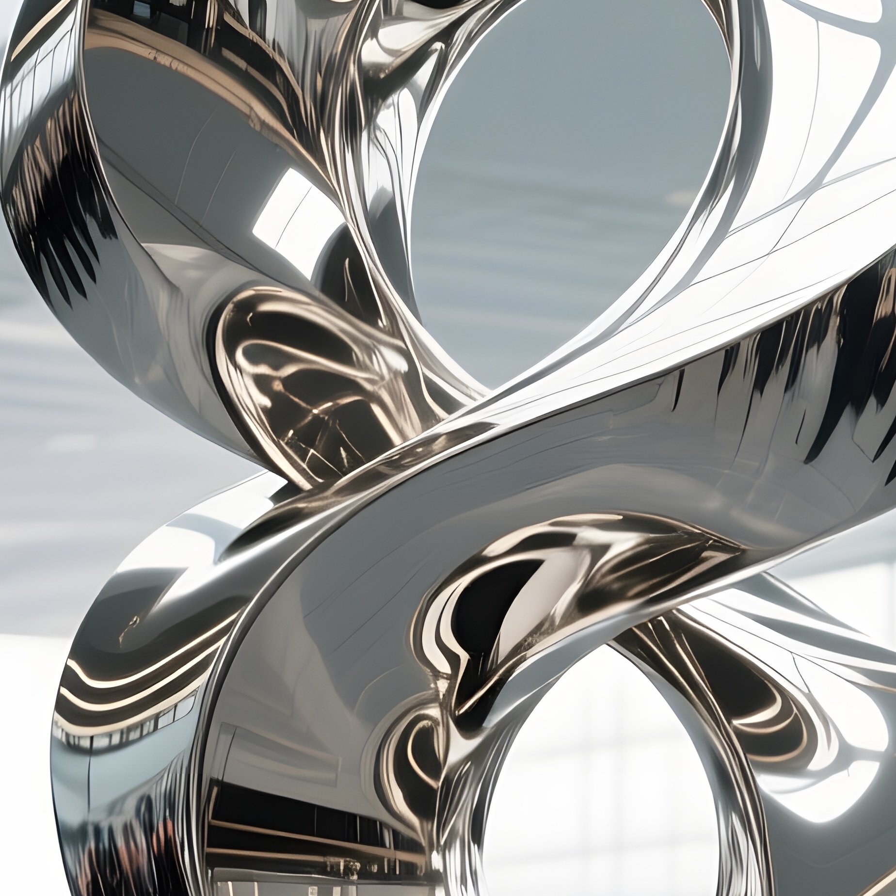 A Bustling Airport Terminal With A Sleek Stainless‑Steel Abstract Sculpture That Reflects Travelers - Full Resolution Quality Preview