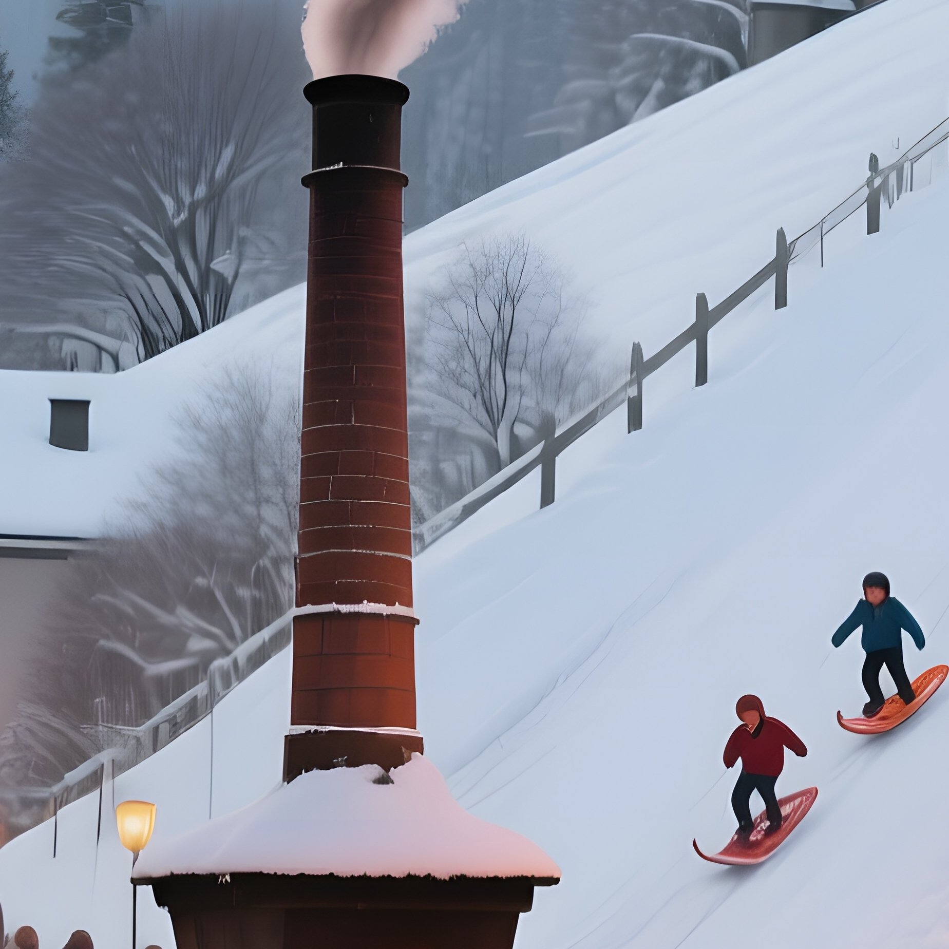 A Bustling Alpine Village Square Covered In Fresh Powder, Warm Lanterns Casting Amber Glows On - Full Resolution Quality Preview