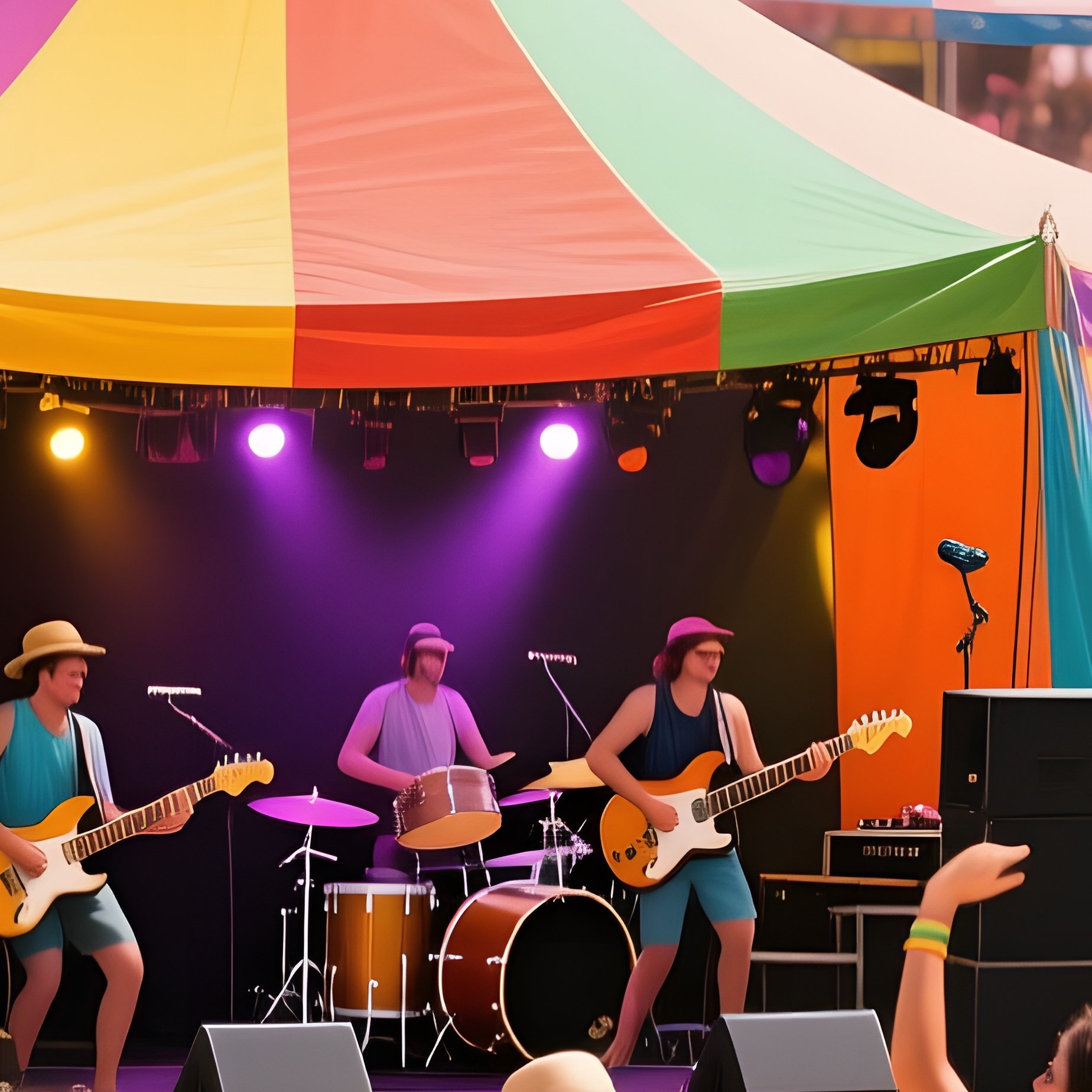 A Bustling Beach During A Festival, With Colorful Tents And Flags, People Dancing To Live Music, - Full Resolution Quality Preview
