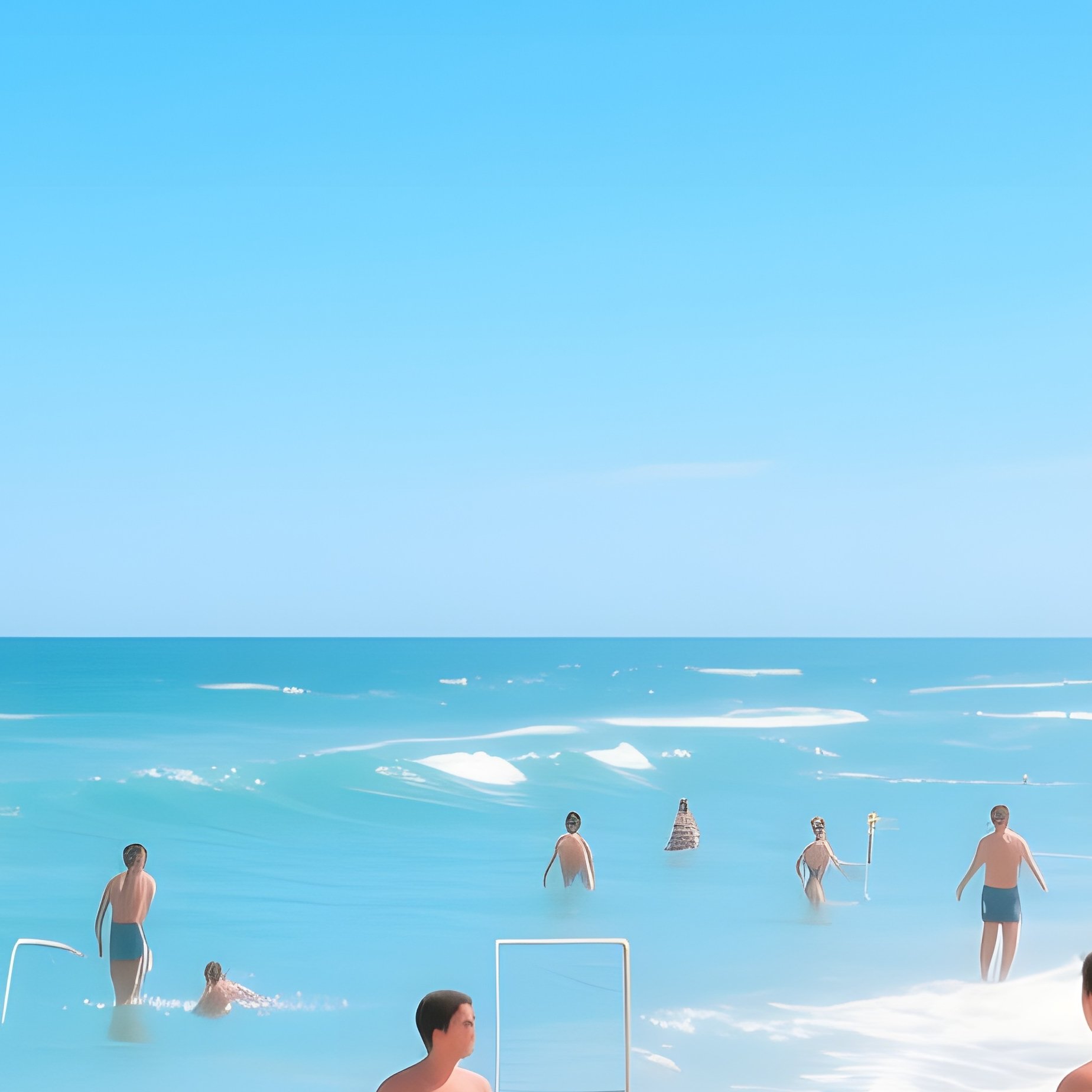 A Bustling Beach During A Sunny Day, With People Swimming, Sunbathing, And Playing Beach Games, Set - Full Resolution Quality Preview