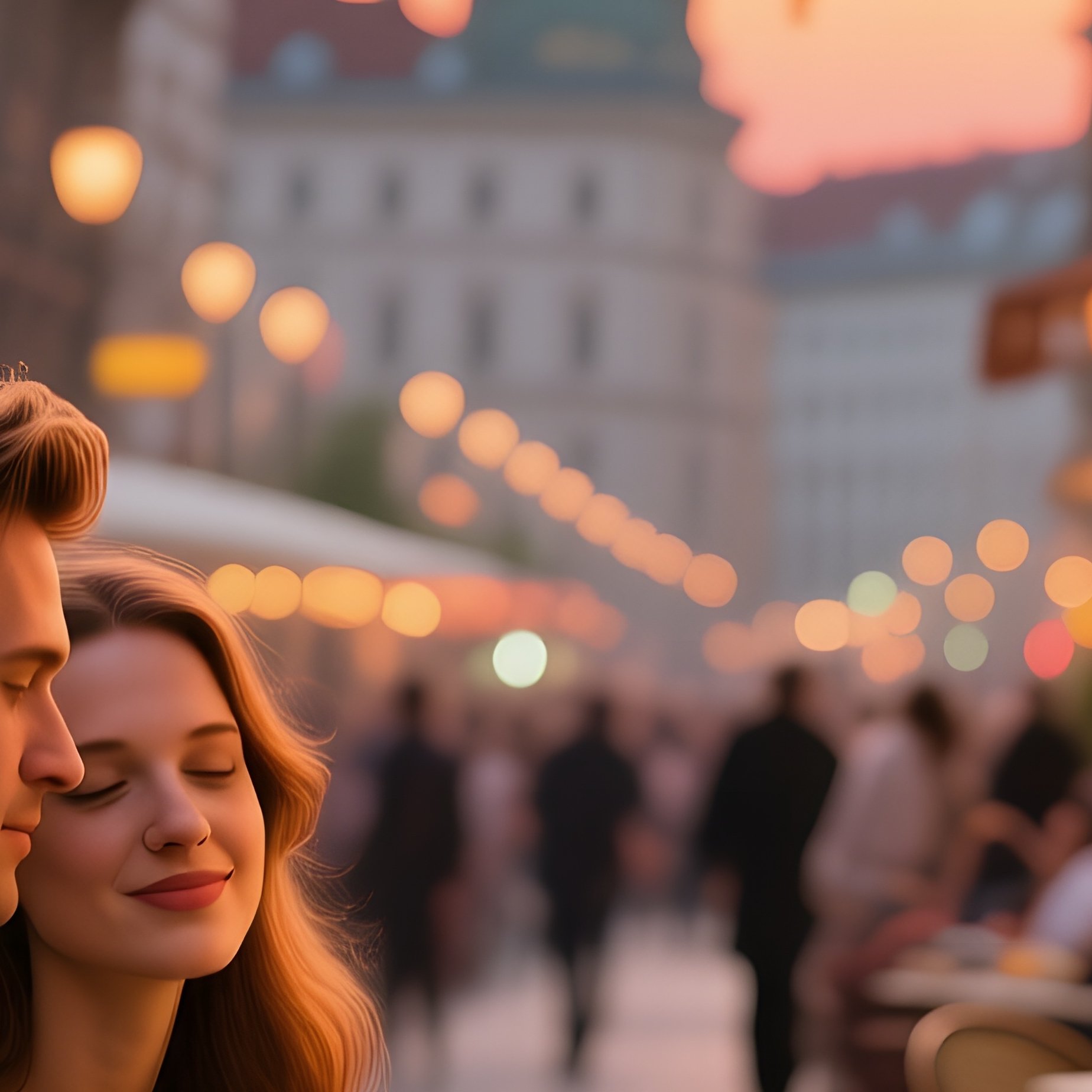 A Bustling Café Terrace In Vienna At Sunset, A Pianist Plays Romantic Chords While A Couple Leans - Full Resolution Quality Preview