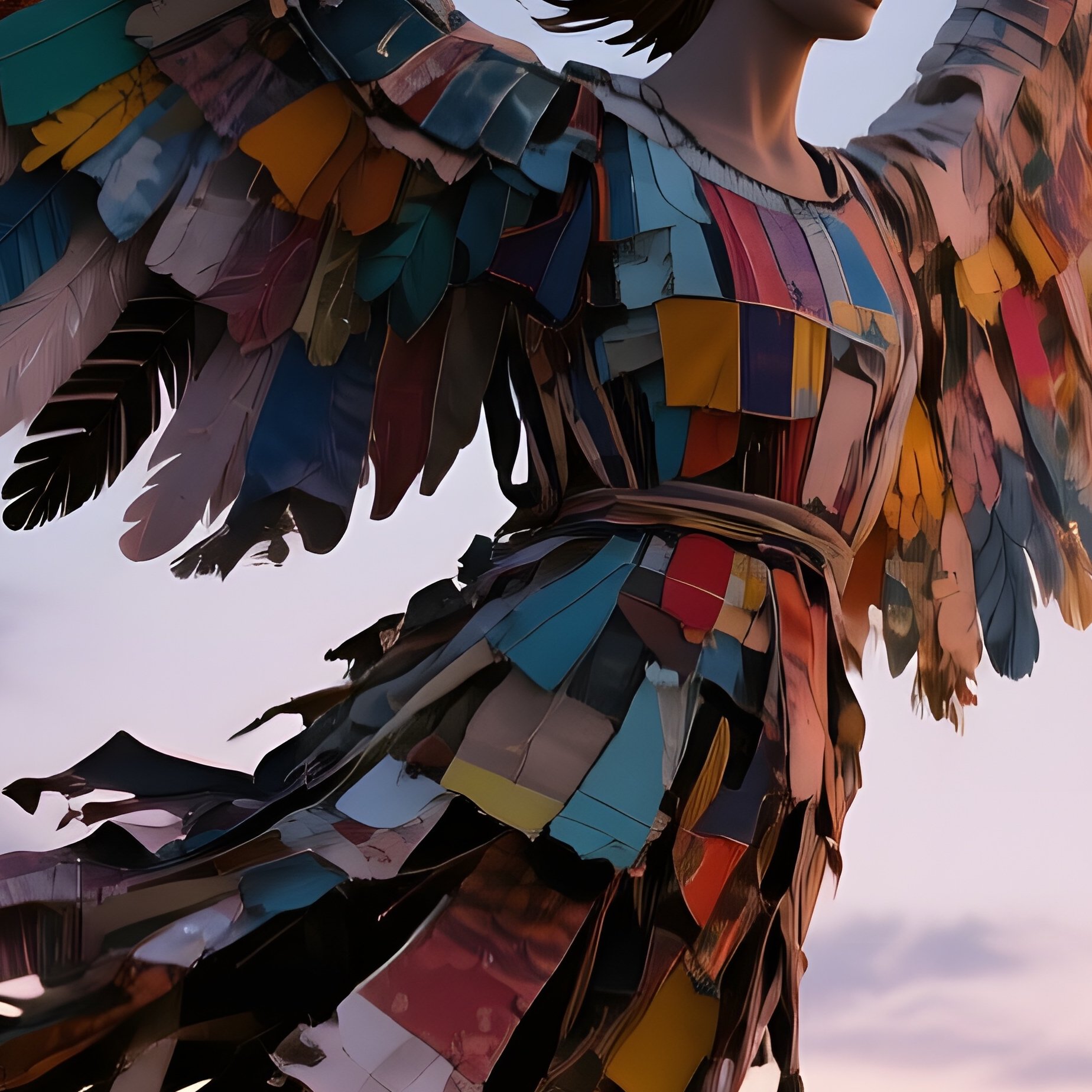 A Bustling Carnival Midway Under A Twilight Sky, Rides Adorned With Giant Feathered Angels Made Of - Full Resolution Quality Preview