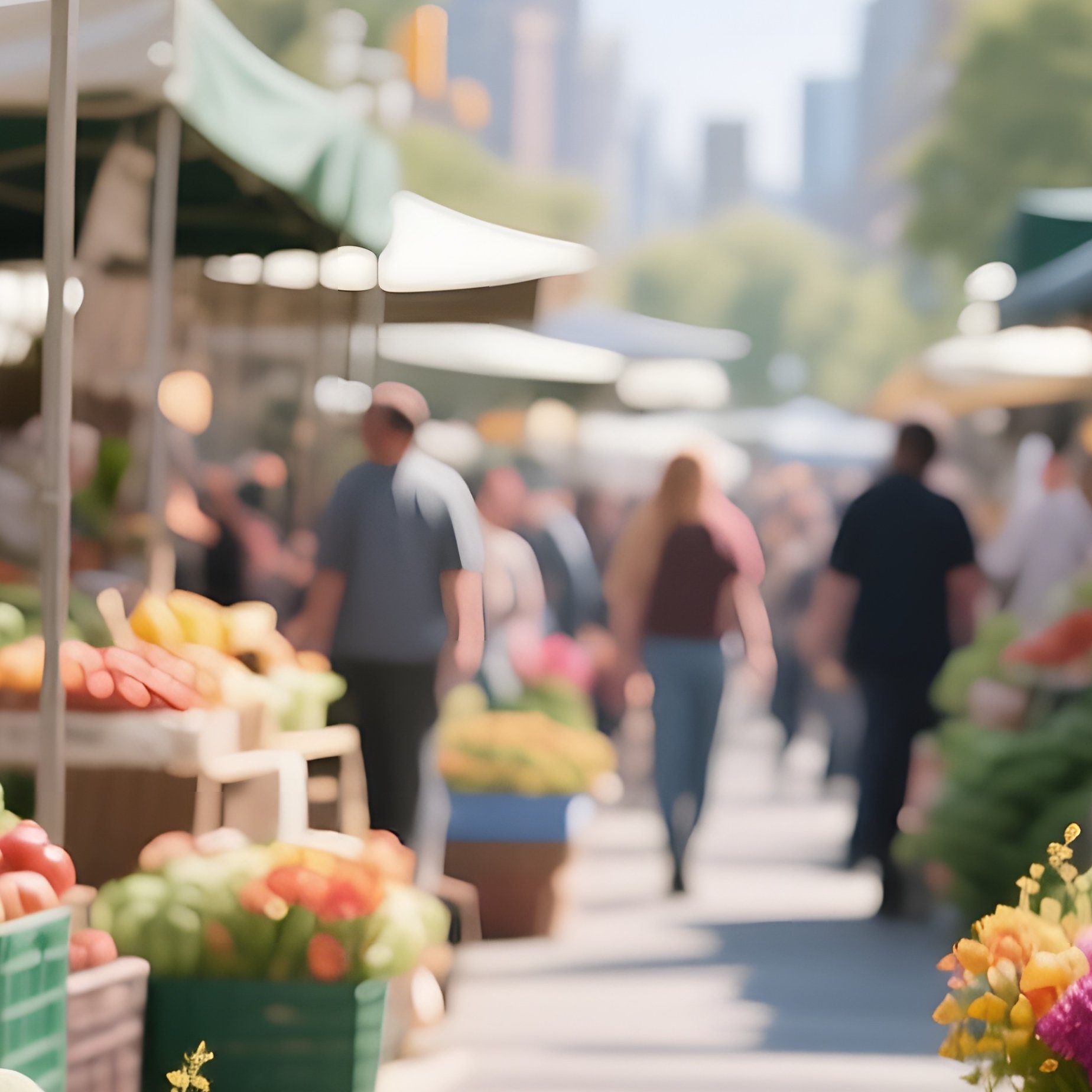 A Bustling City Farmers Market Under A Clear Sky, Where Stalls Overflow With Crates Of Fresh - Full Resolution Quality Preview