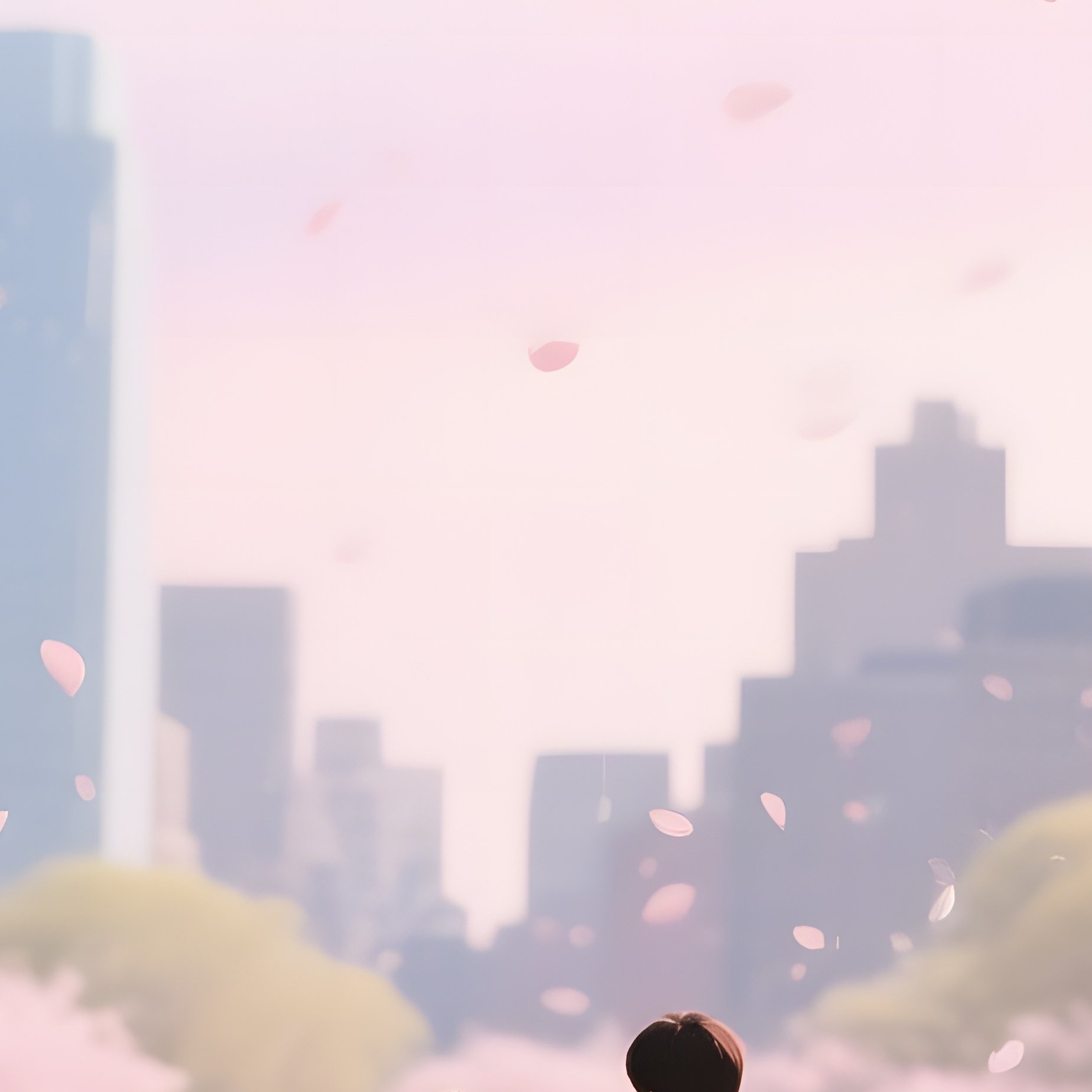 A Bustling City Park During Cherry Blossom Season, Petals Raining Down On Walking Couples, Soft - Full Resolution Quality Preview