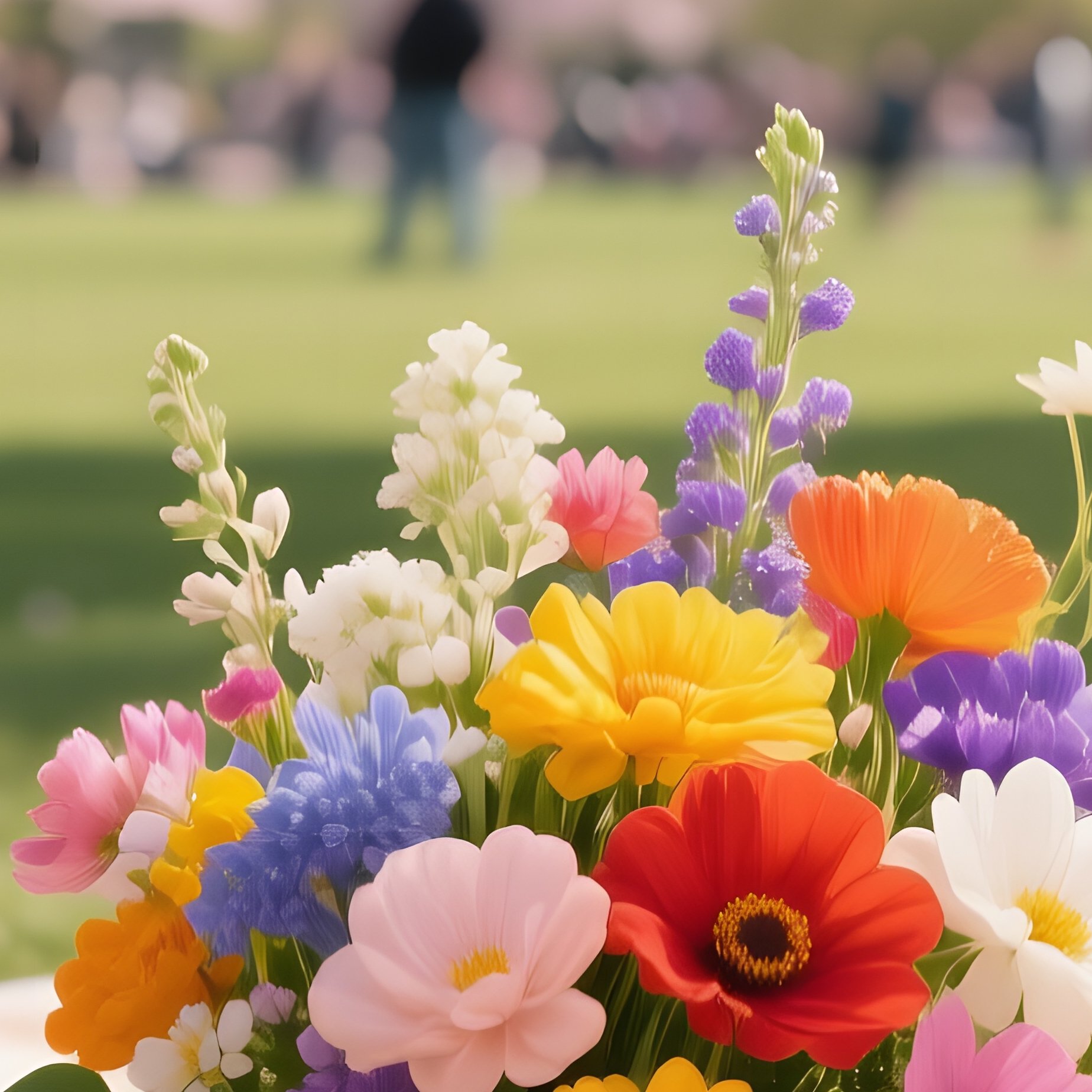 A Bustling City Park During Cherry Blossom Season, Where A Picnic Blanket Is Adorned With A Vibrant - Full Resolution Quality Preview