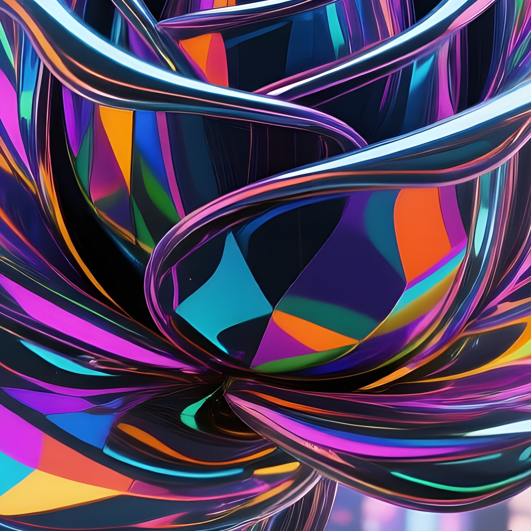 A Bustling City Plaza At Night, A Central Sculpture Of Overlapping Glass Roses That Spin Slowly, - Full Resolution Quality Preview