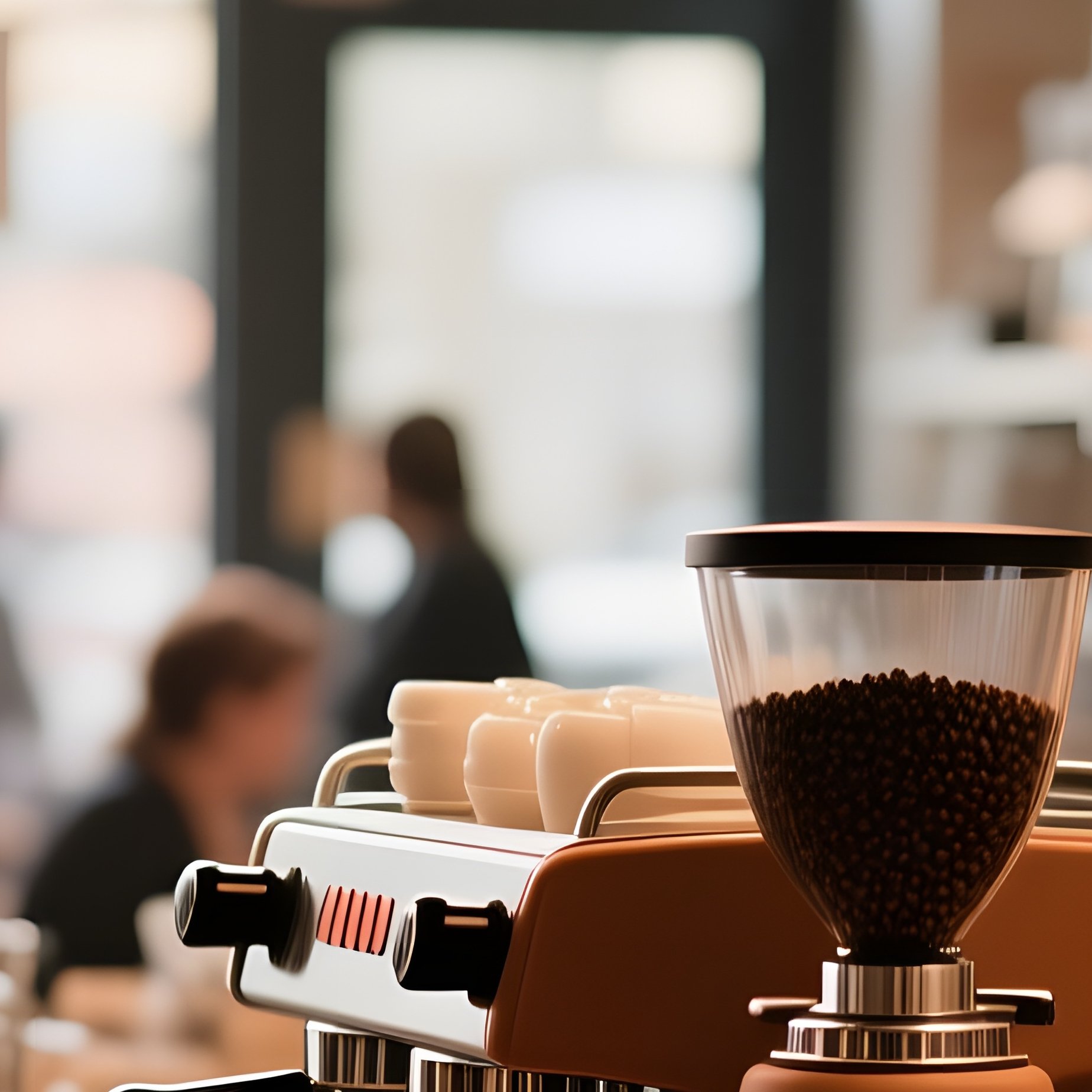 A Bustling Coffee Shop Interior, Barista Behind A Clay Espresso Machine, Patrons Typing On Laptops, - Full Resolution Quality Preview