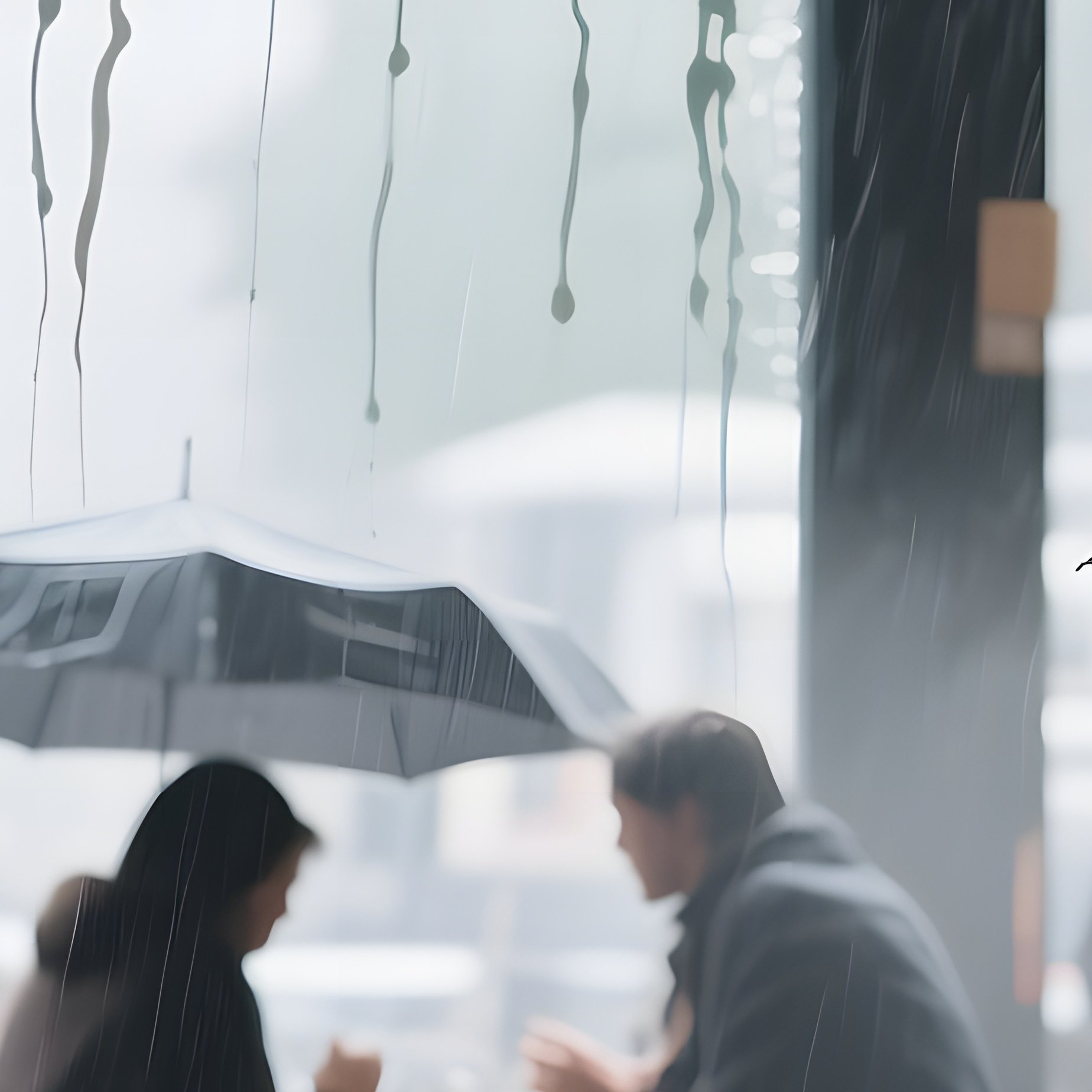 A Bustling Coffee Shop Interior On A Rainy Day, Patrons Huddled Under Umbrellas, Steam Rising From - Full Resolution Quality Preview