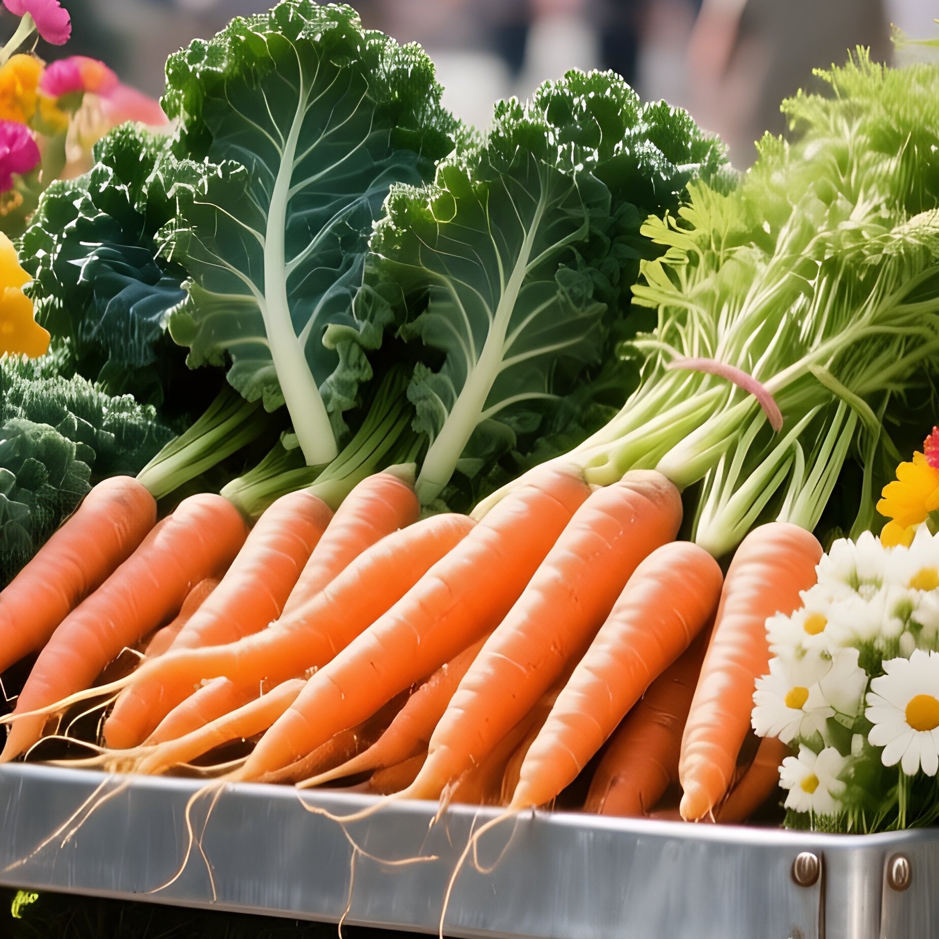 A Bustling Downtown Farmer’S Market At Noon, Where A Metal Cart Displays An Abundant Arrangement Of - Full Resolution Quality Preview
