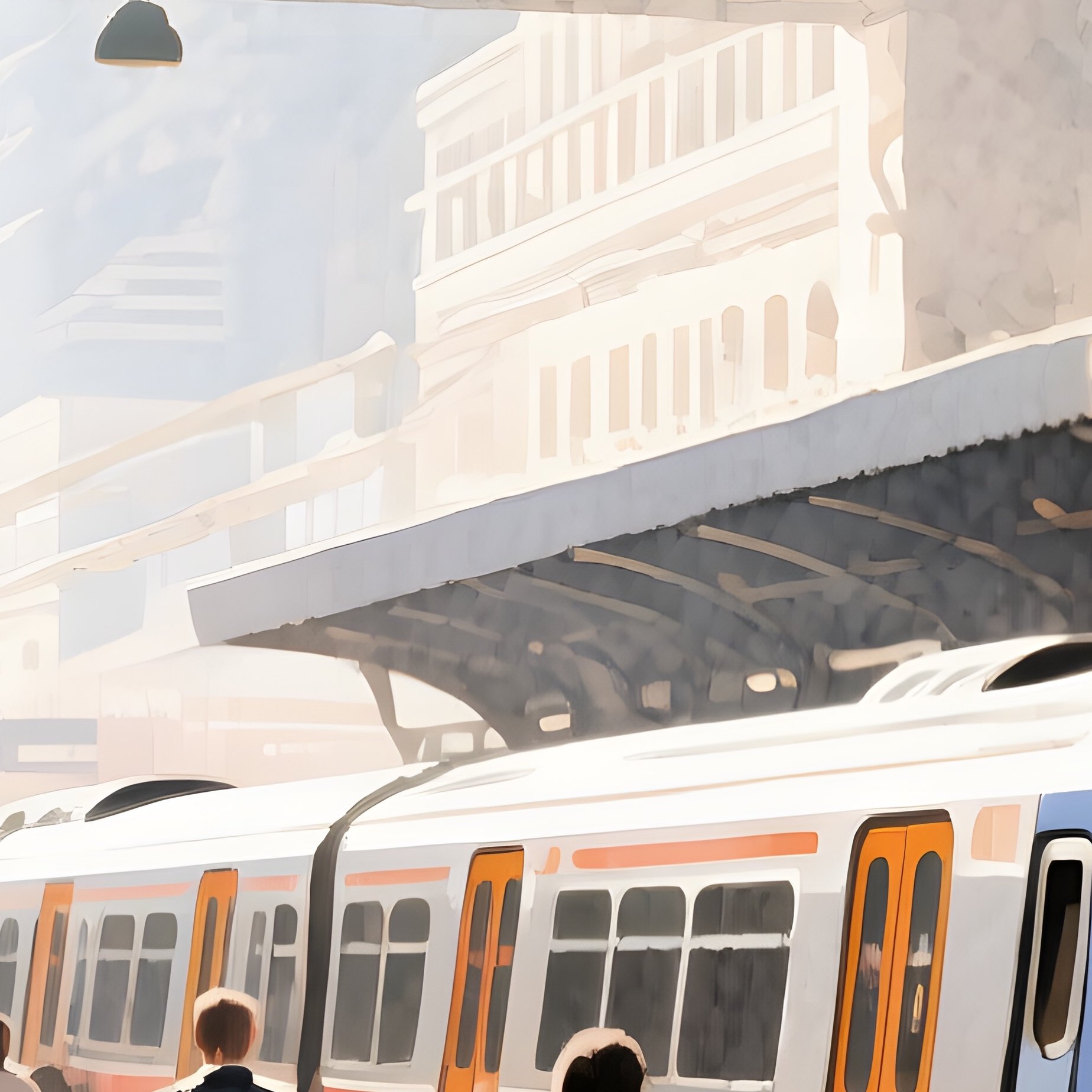 A Bustling Downtown Train Station During Rush Hour, Commuters Hurrying, Sunlight Filtering Through - Full Resolution Quality Preview