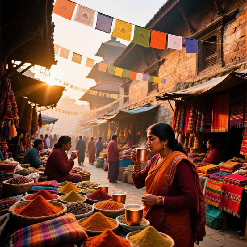 A Bustling Early Morning Market In Kathmandu