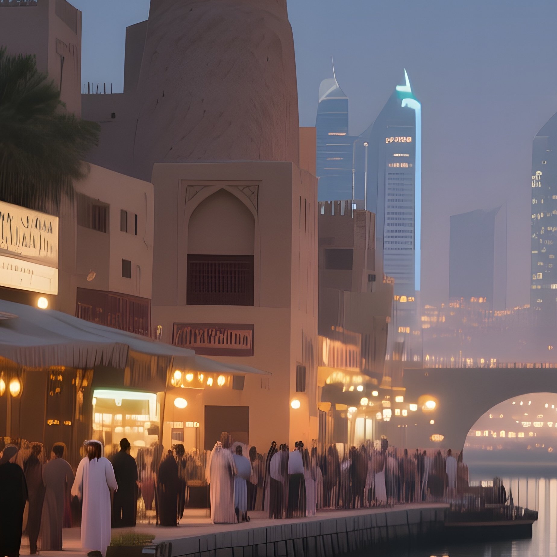 A Bustling Evening Market In Dubai'S Historic Al Fahidi District, Lanterns Hanging From Wind - Full Resolution Quality Preview